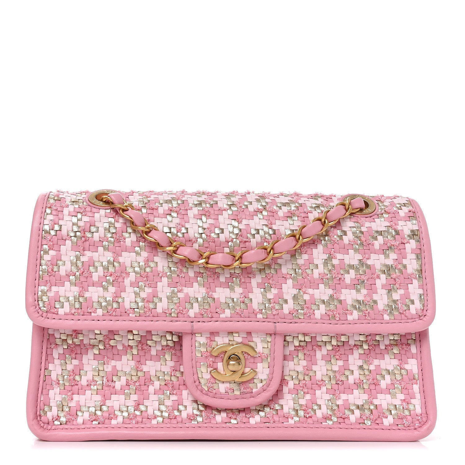 Metallic Lambskin Viscose Woven Flap Pink Gold