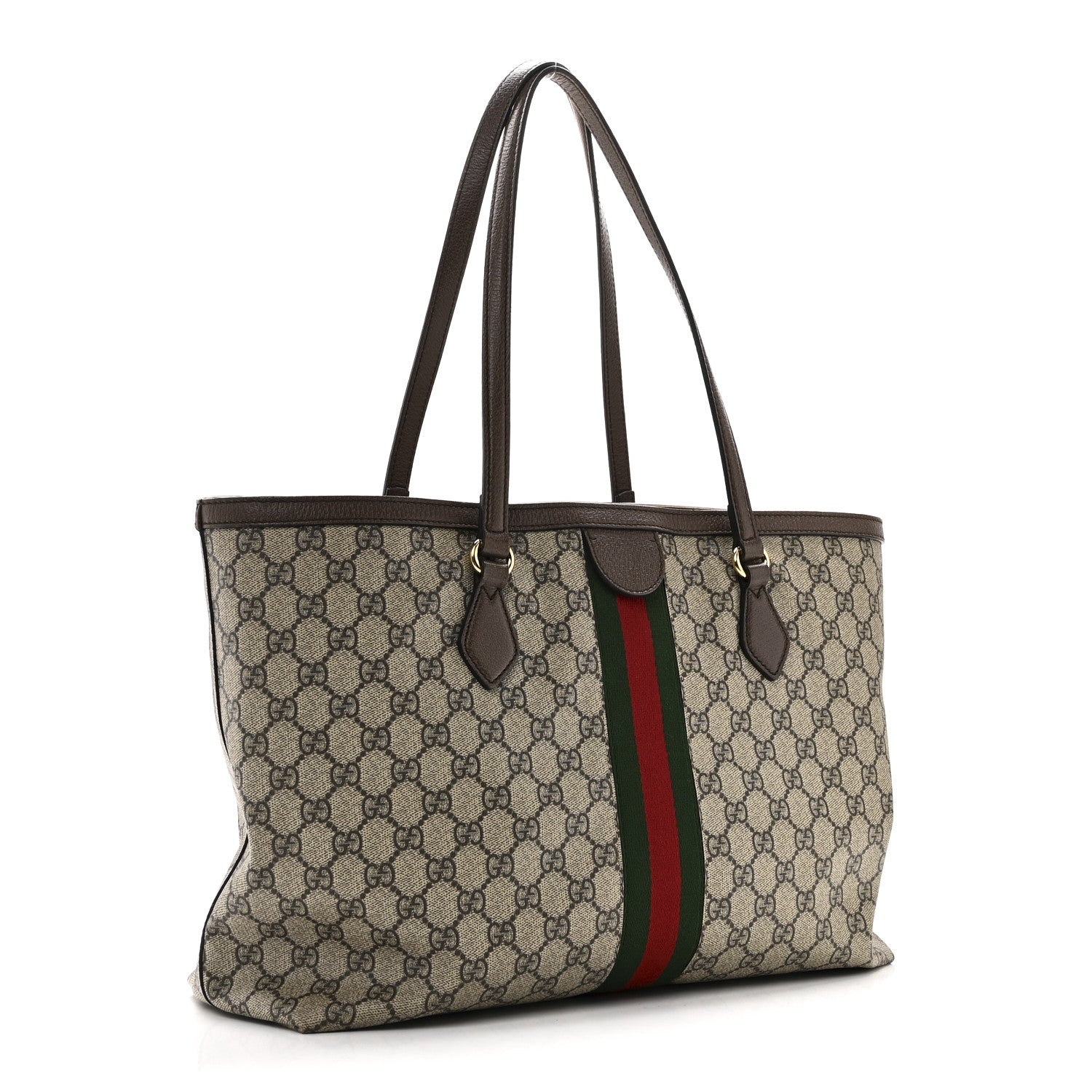 GG Supreme Monogram Textured Calfskin Web Medium Ophidia Shopping Tote Beige Ebony New Acero