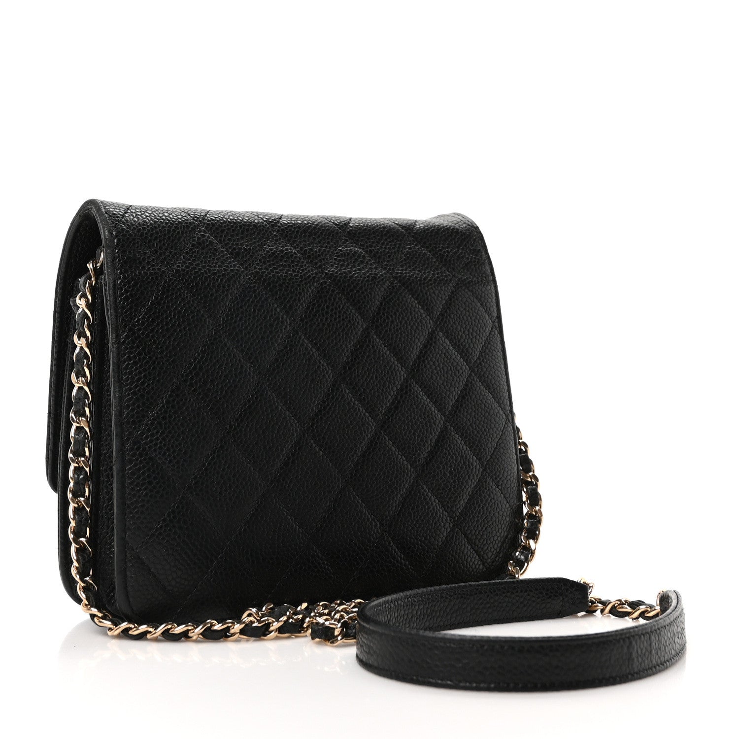 Caviar Quilted Square Wallet On Chain WOC Black