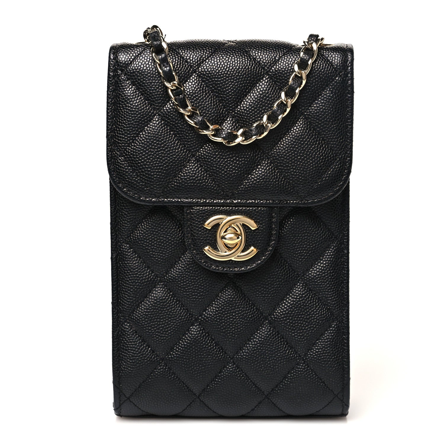 Caviar Quilted Classic Phone Holder Black