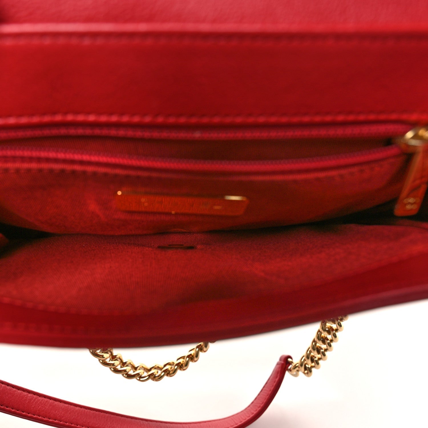 Calfskin Quilted Small Underline Flap Red