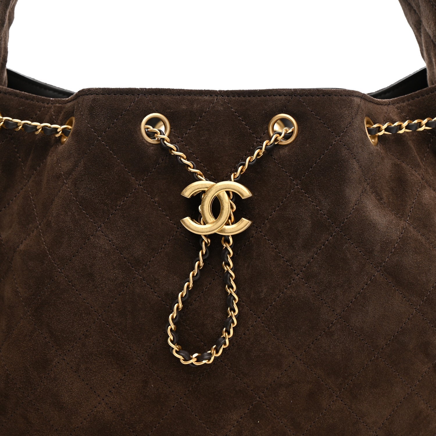 Suede Quilted Medium Chanel 25 Handbag Dark Brown