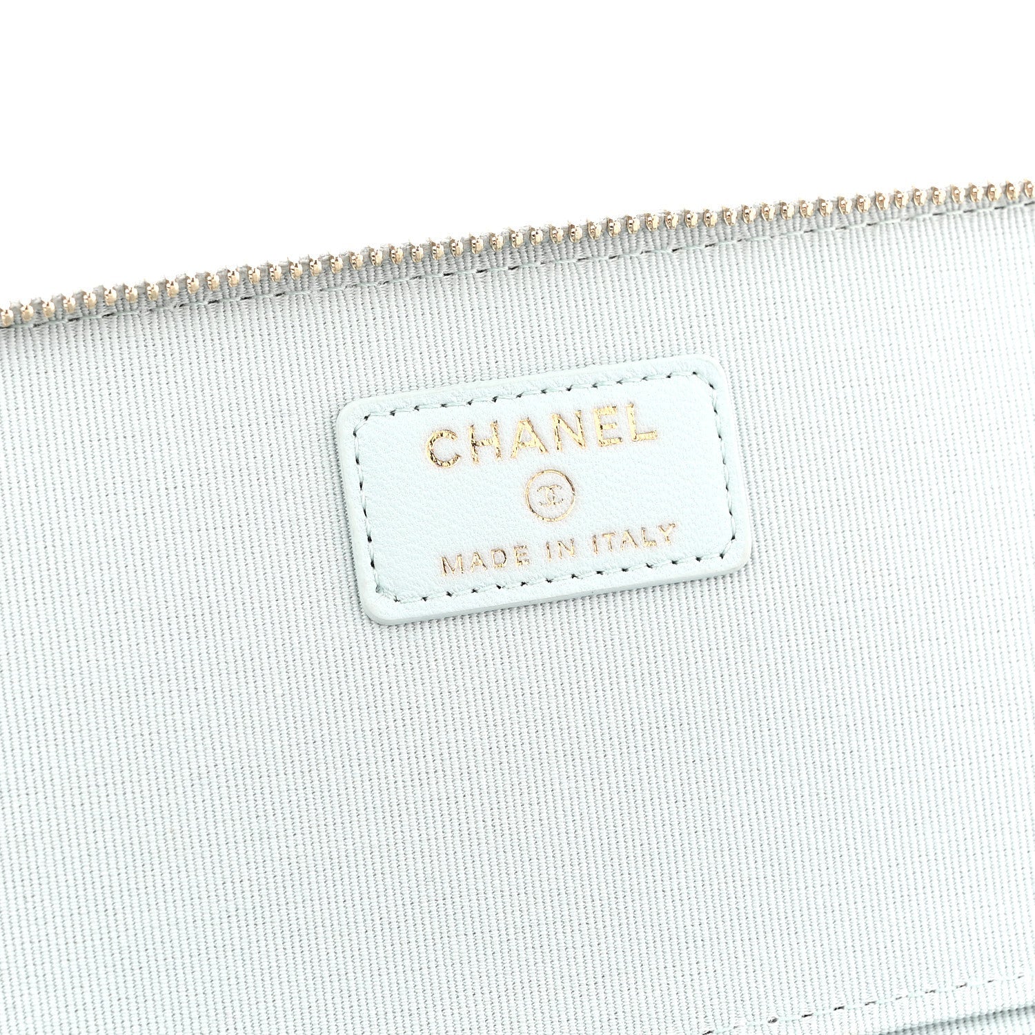 Lambskin Quilted Small Top Handle Vanity Case With Chain Light Blue