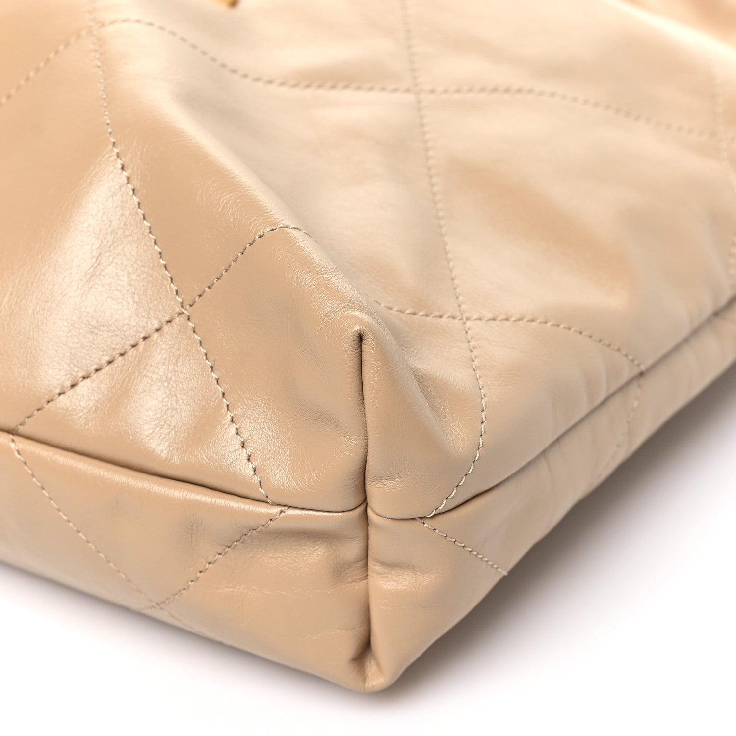 Shiny Calfskin Quilted Small Chanel 22 Beige