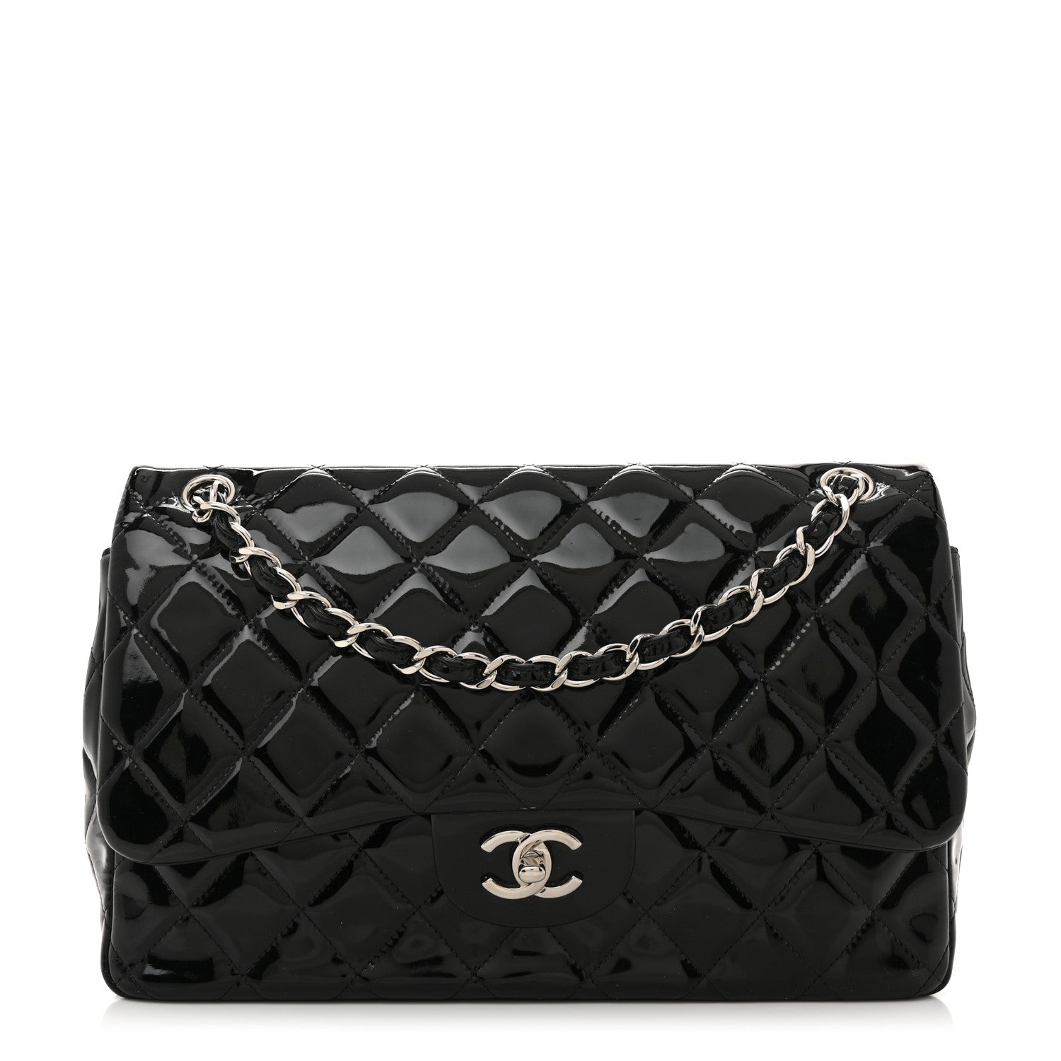 Patent Quilted Jumbo Double Flap Black