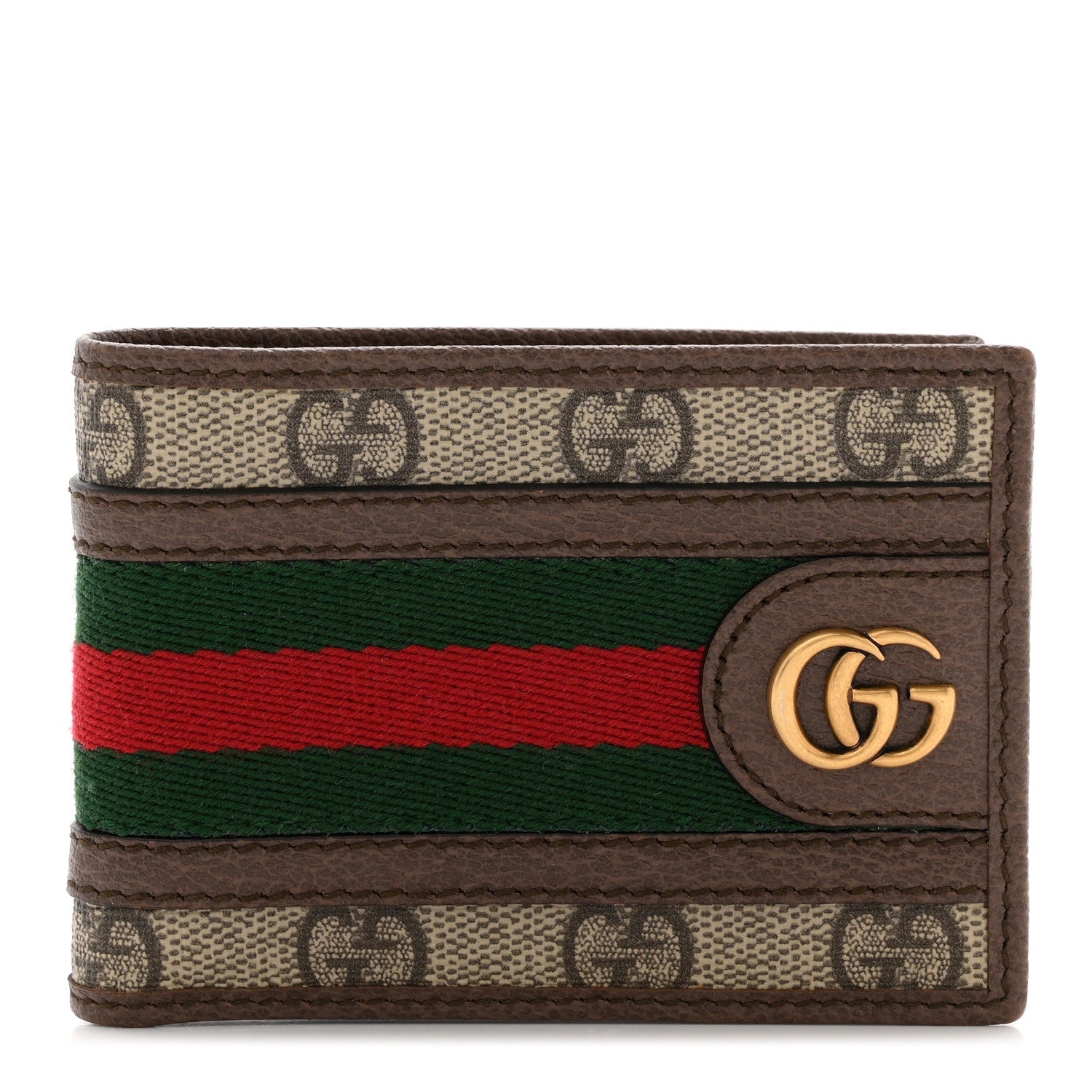 GG Supreme Monogram Web Mens Ophidia Bi-Fold Coin Wallet Beige New Acero