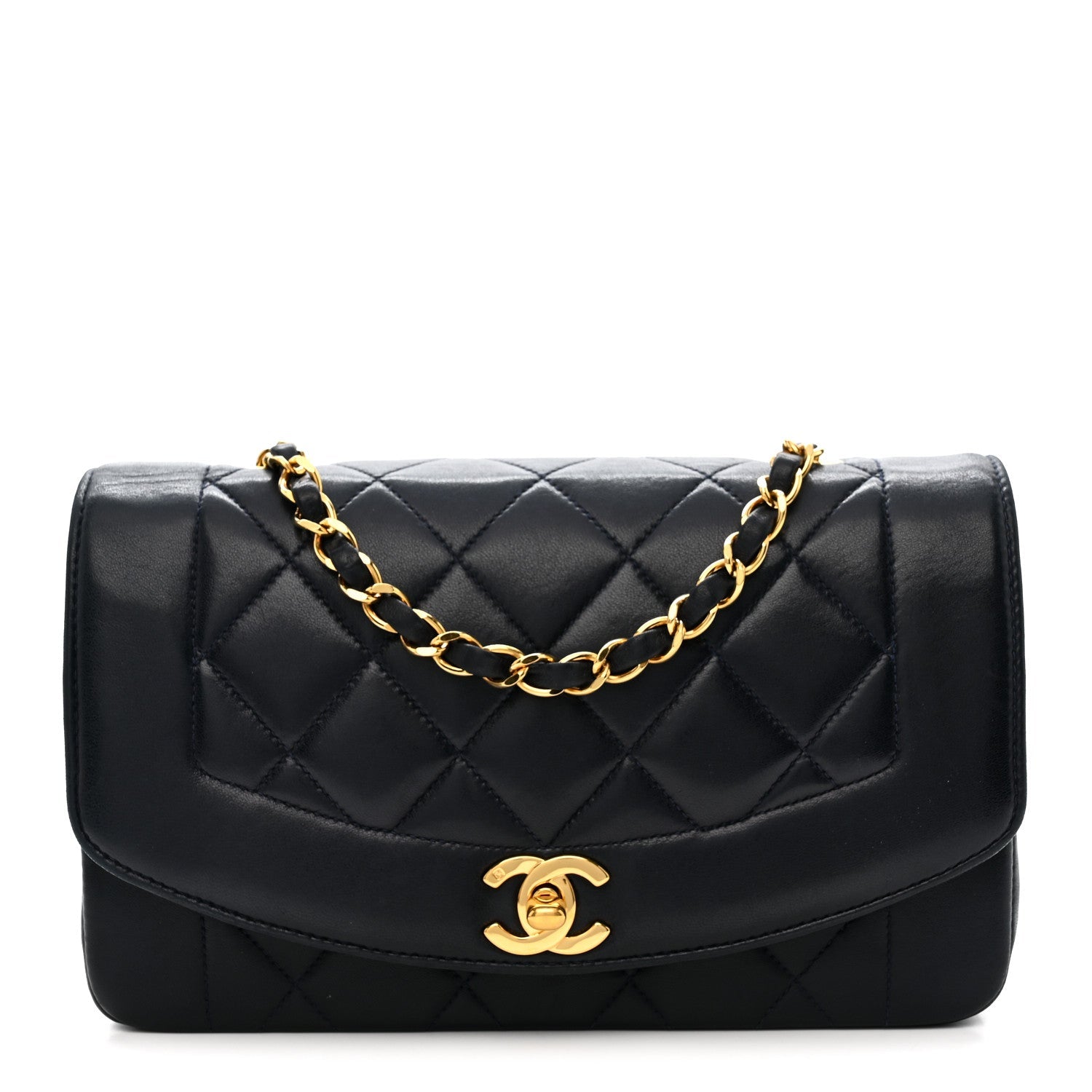 Lambskin Quilted Small Single Flap Navy