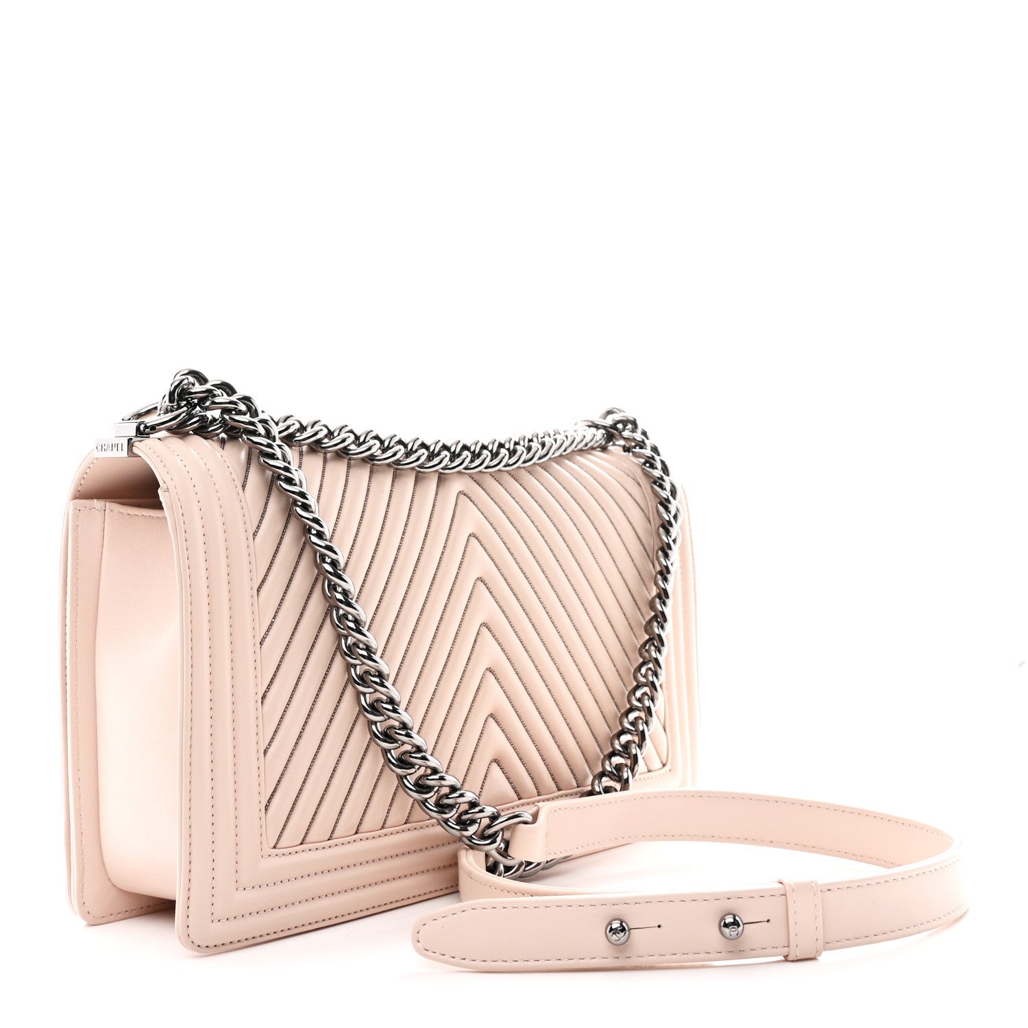 Lambskin Chevron Chain Stitched New Medium Boy Flap Beige