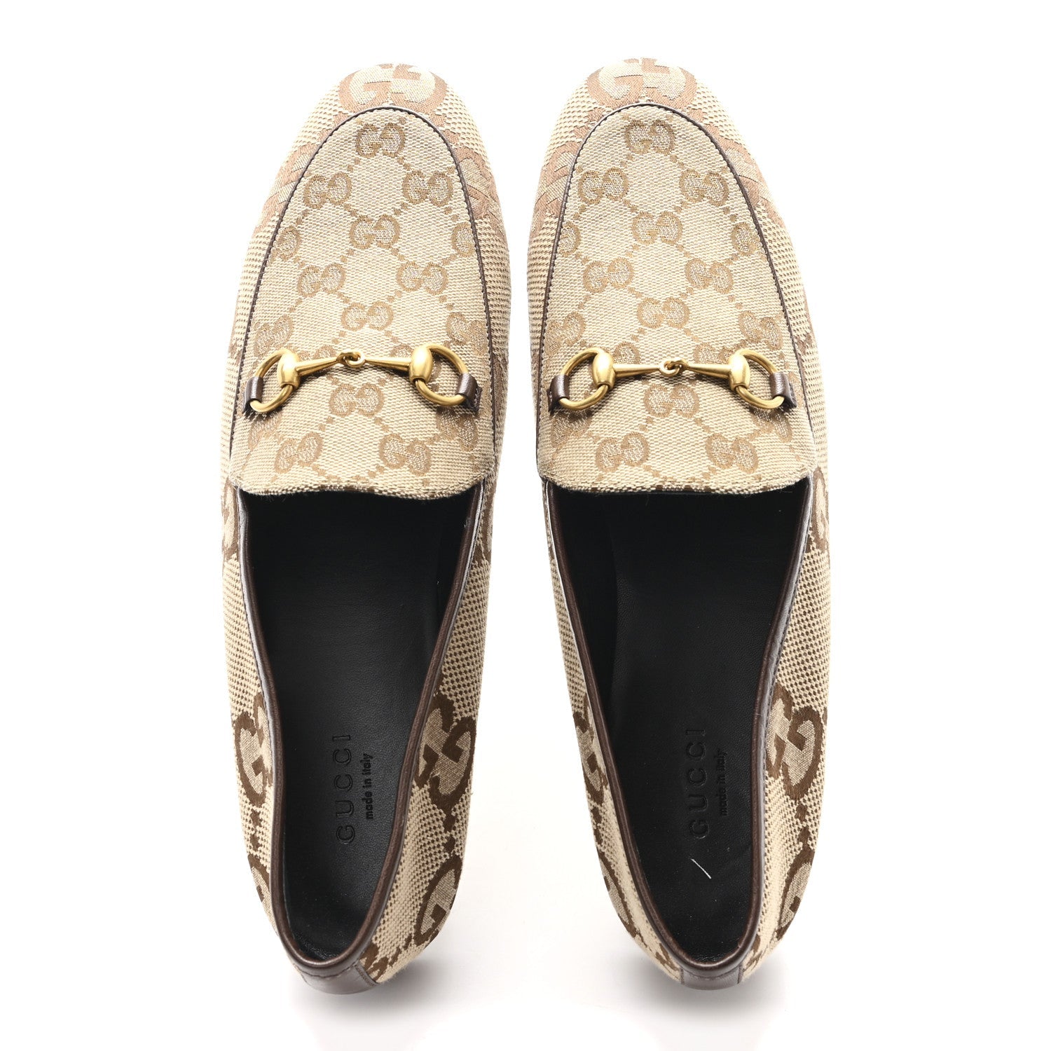 Monogram Jumbo GG Malaga Kid Horsebit Womens Jordaan Loafers 40.5 Camel Ebony New Acero Beige