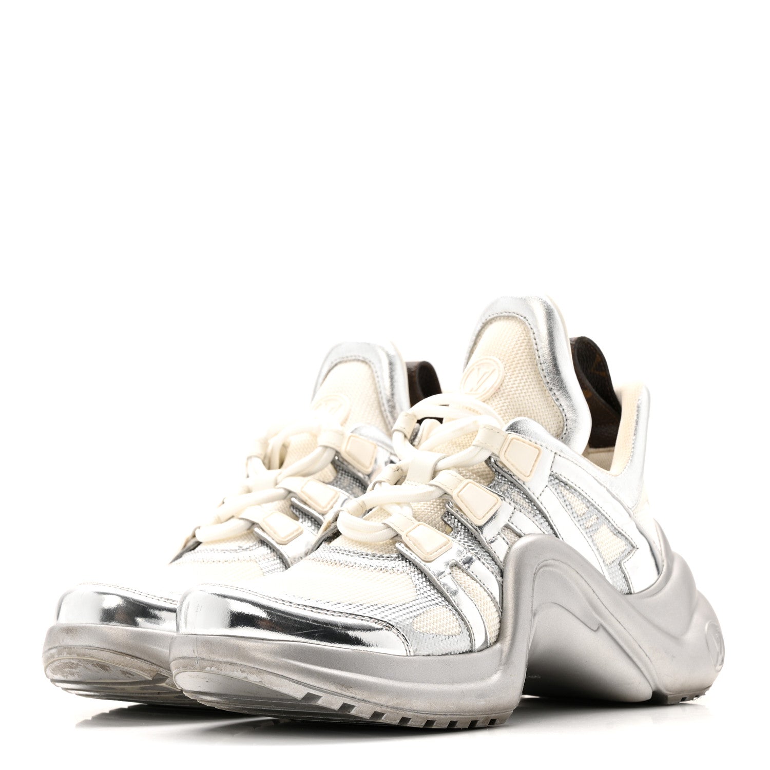 Metallic Calfskin Technical Nylon LV Archlight Sneakers 37 White Silver