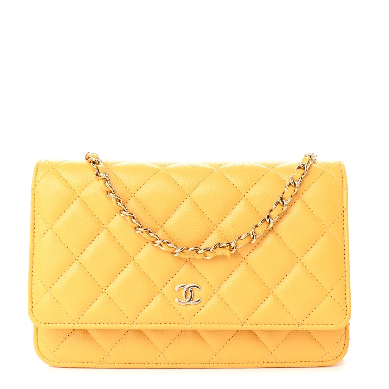 Caviar Quilted Wallet on Chain WOC Yellow