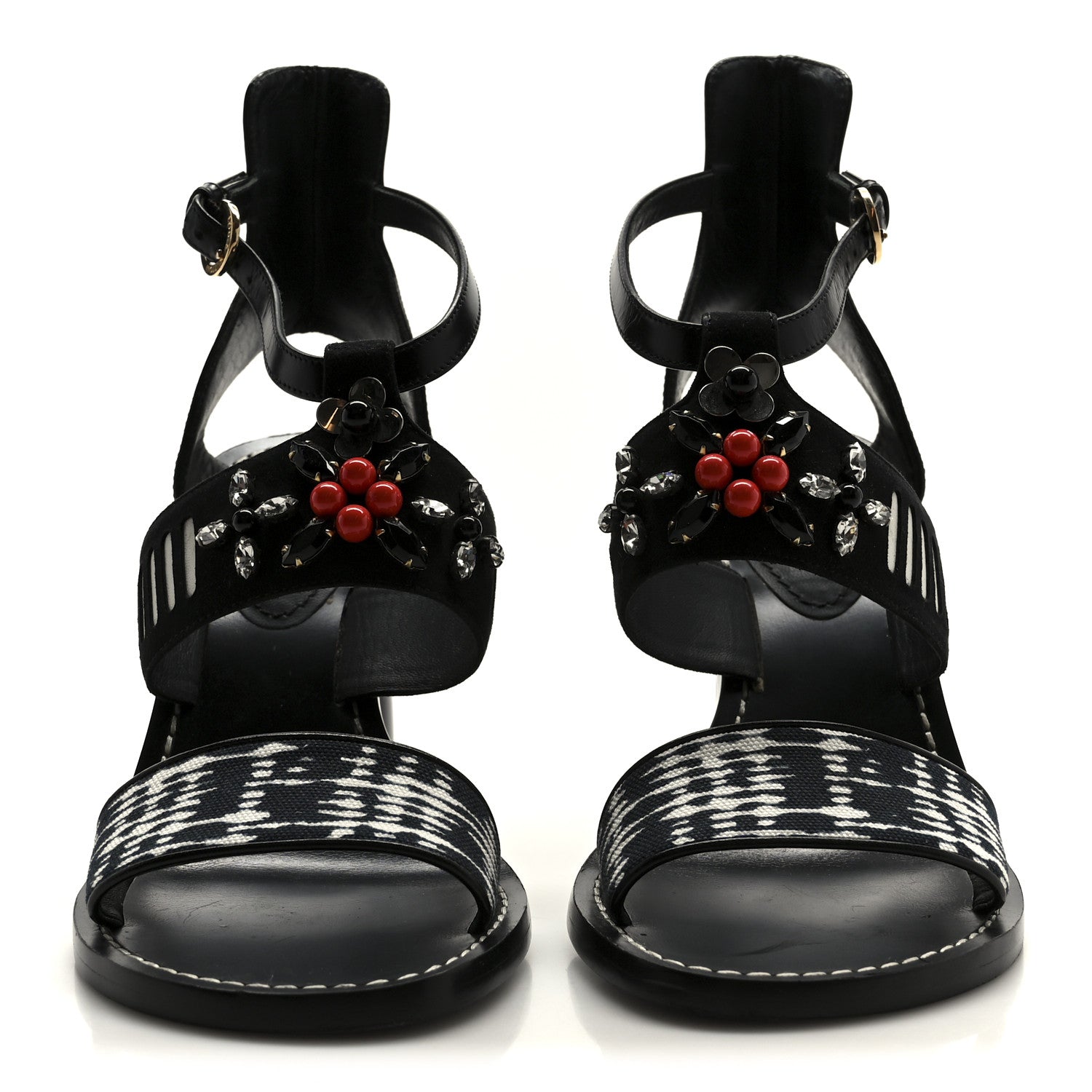 Calfskin Suede Frontpier Ankle Strap Sandals 37 Black