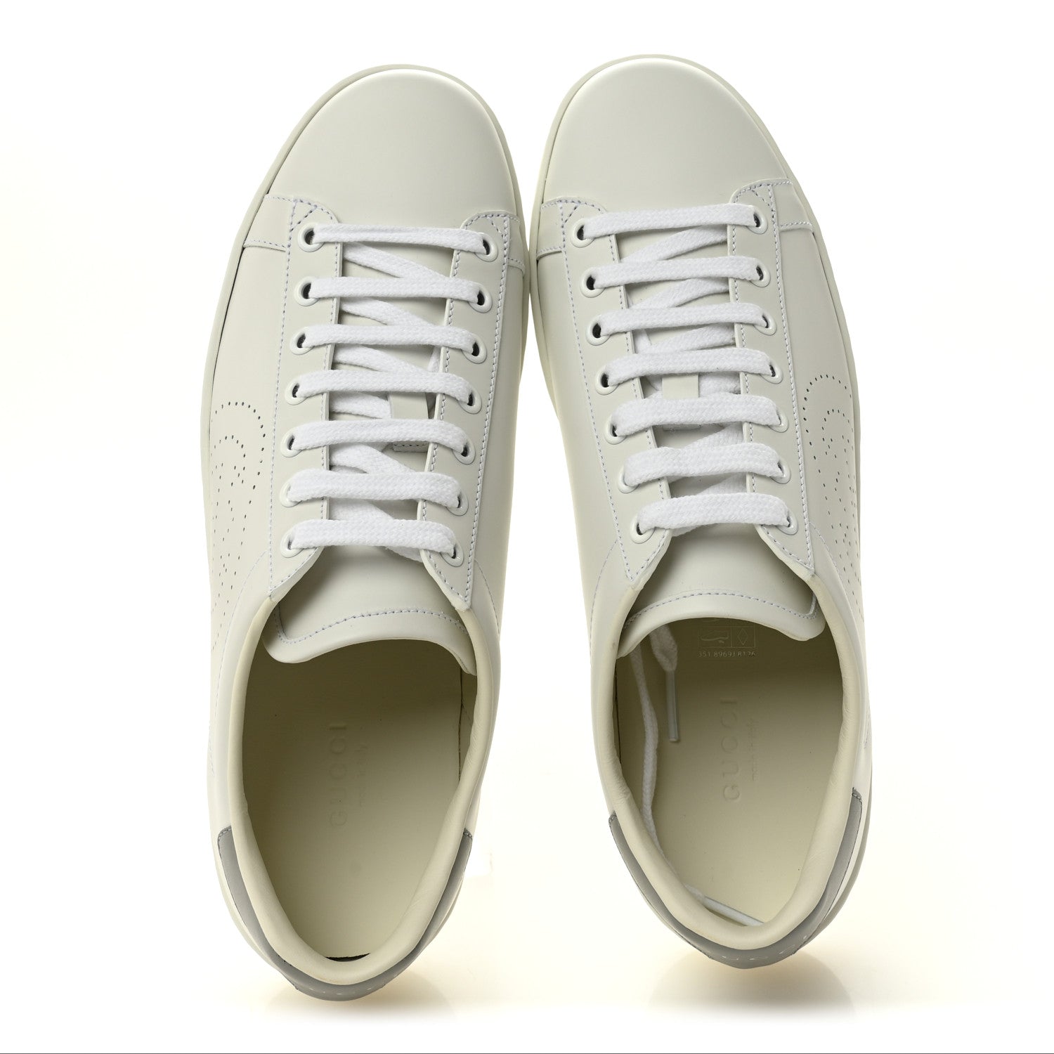 Calfskin Interlocking G Perforated Womens Ace Sneakers 38.5 White Grey Sky