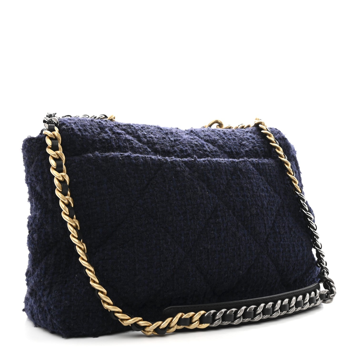 Tweed Quilted Maxi Chanel 19 Flap Navy