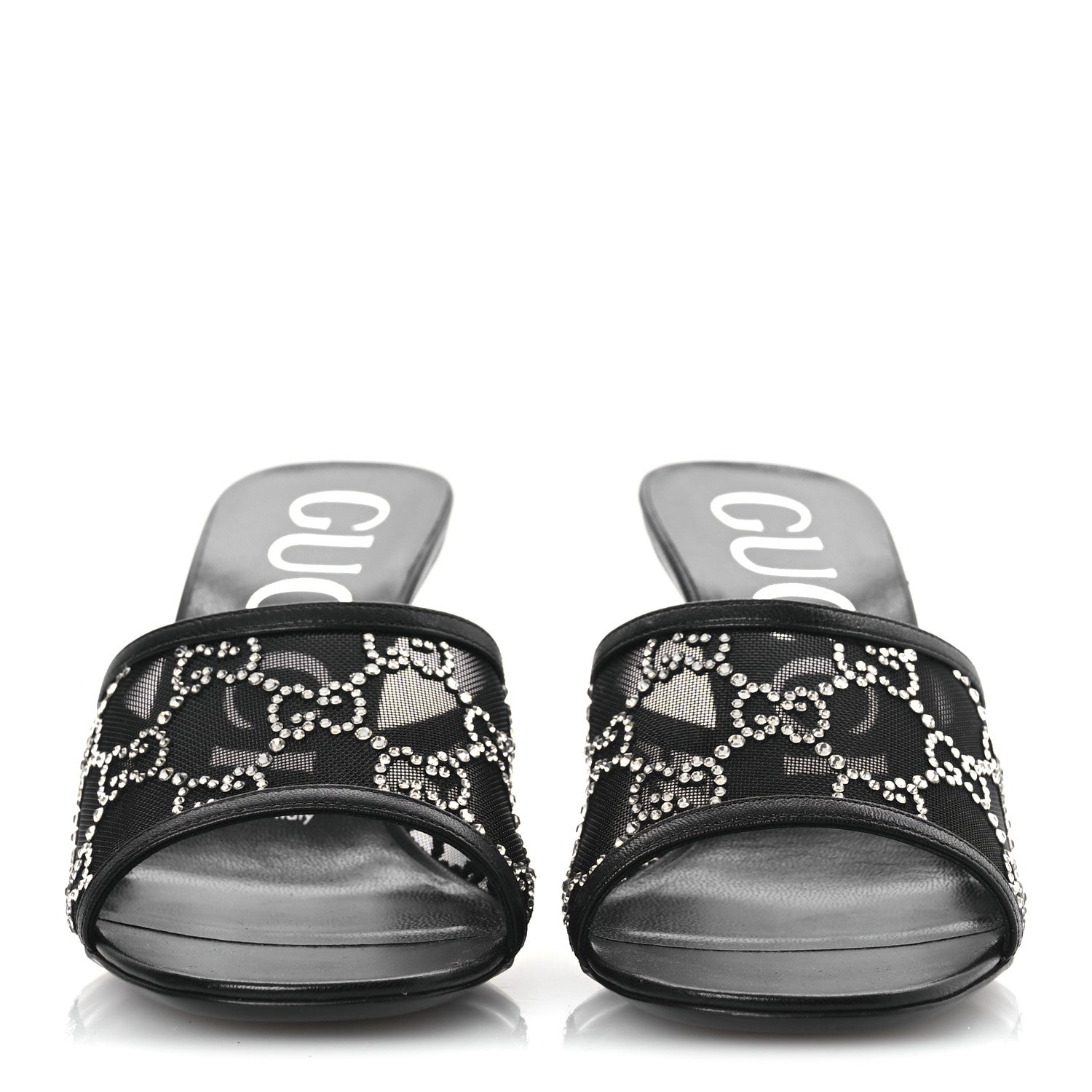 Tela Retino Kid Scamosciato Crystal GG Monogram Square Demi Mule Sandals 36 Black