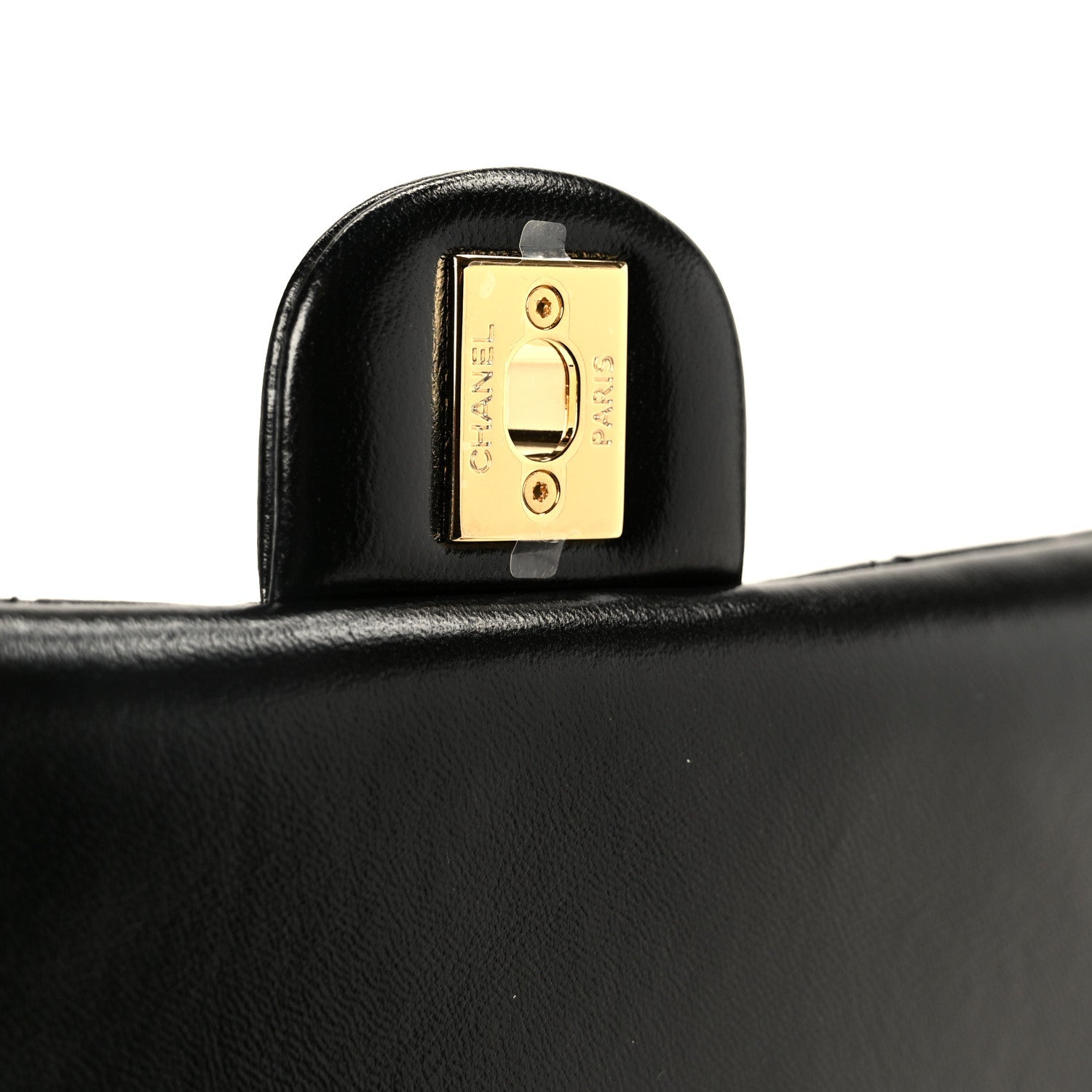 Shiny Lambskin Quilted Golden Links Top Handle Flap Black