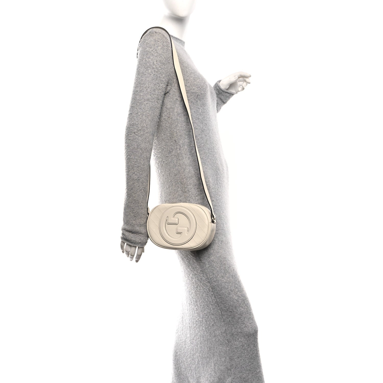 Sakai Be Green Calfskin Diagonal Stitched Mini Blondie Shoulder Bag Mystic White