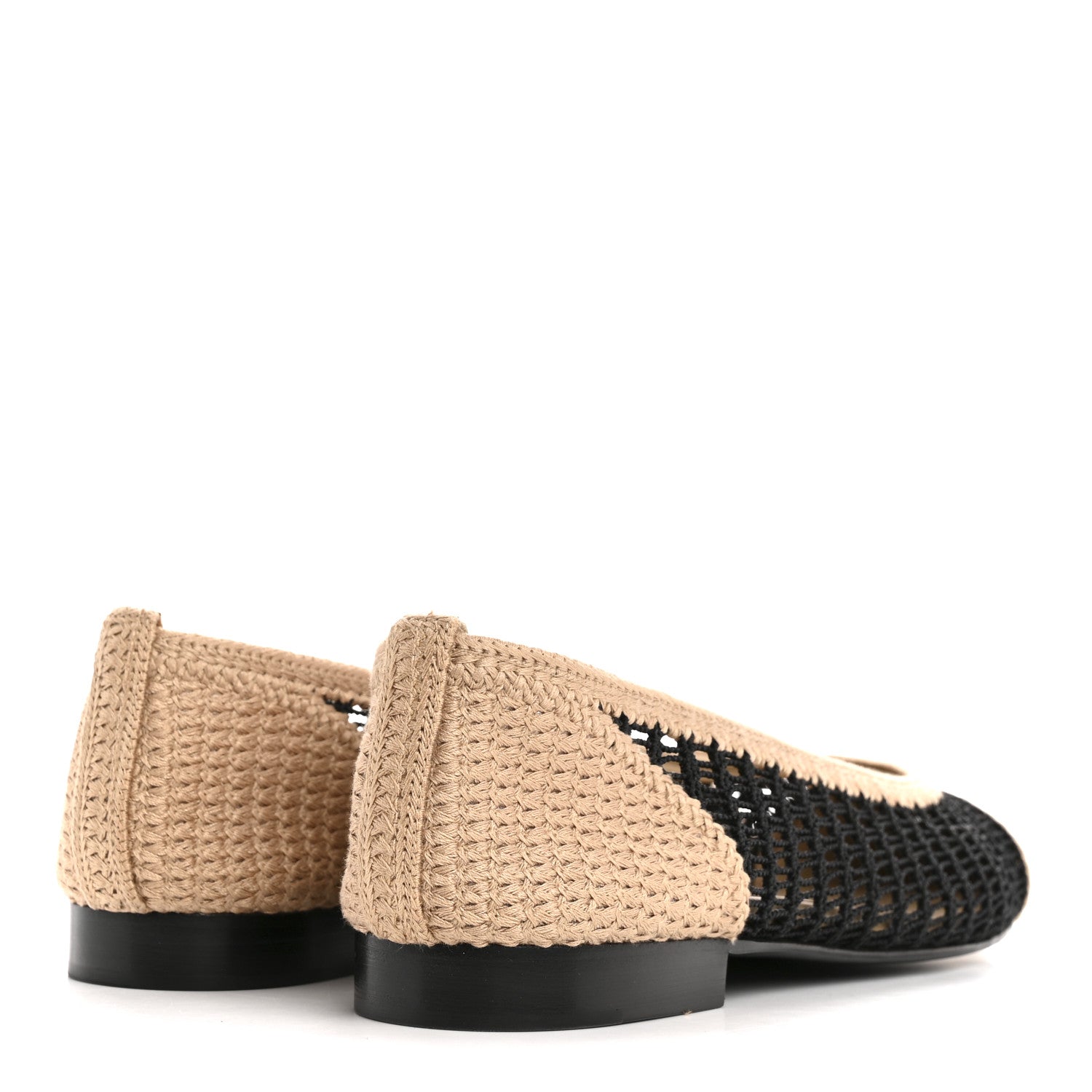 Raffia Cap Toe Ballerina Flats 38 Black Beige