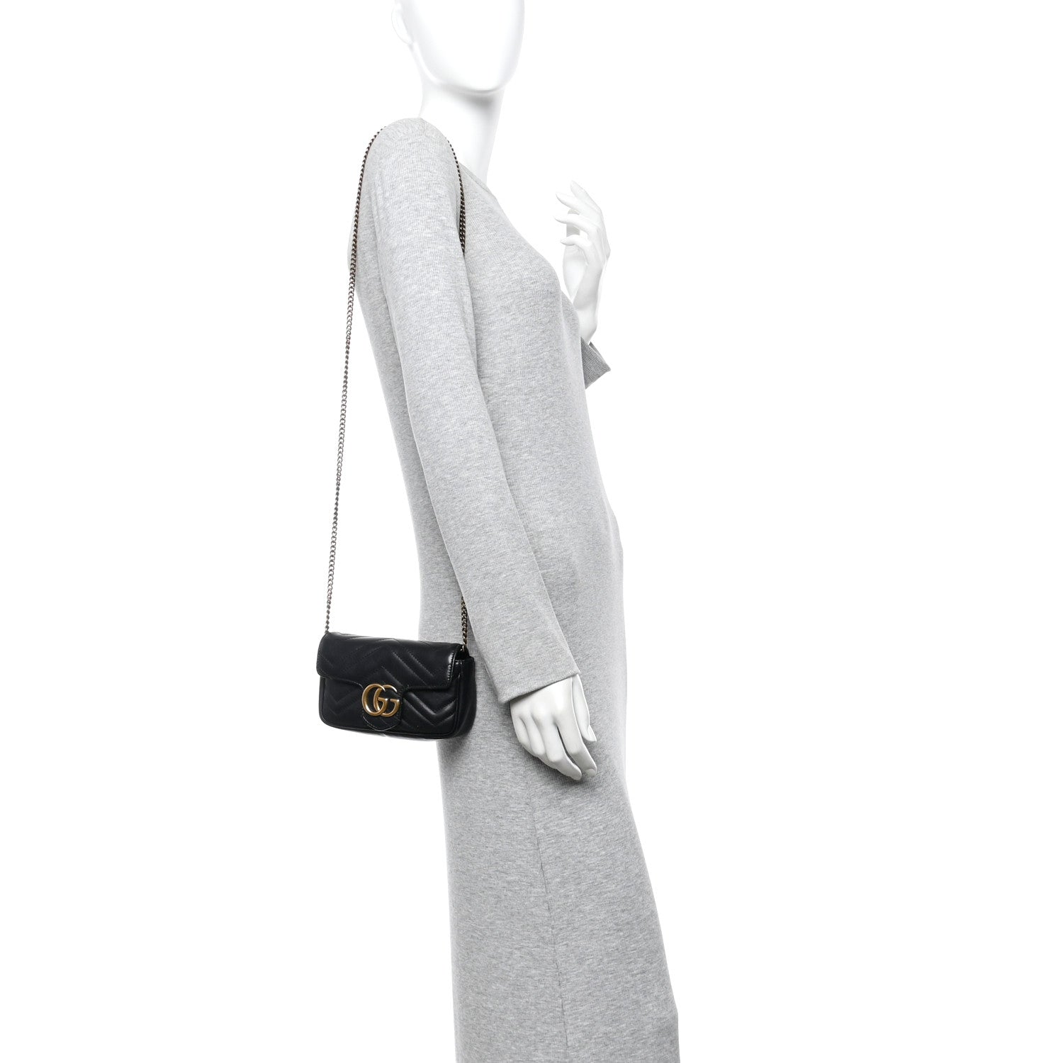 Calfskin Matelasse Super Mini GG Marmont Shoulder Bag Black