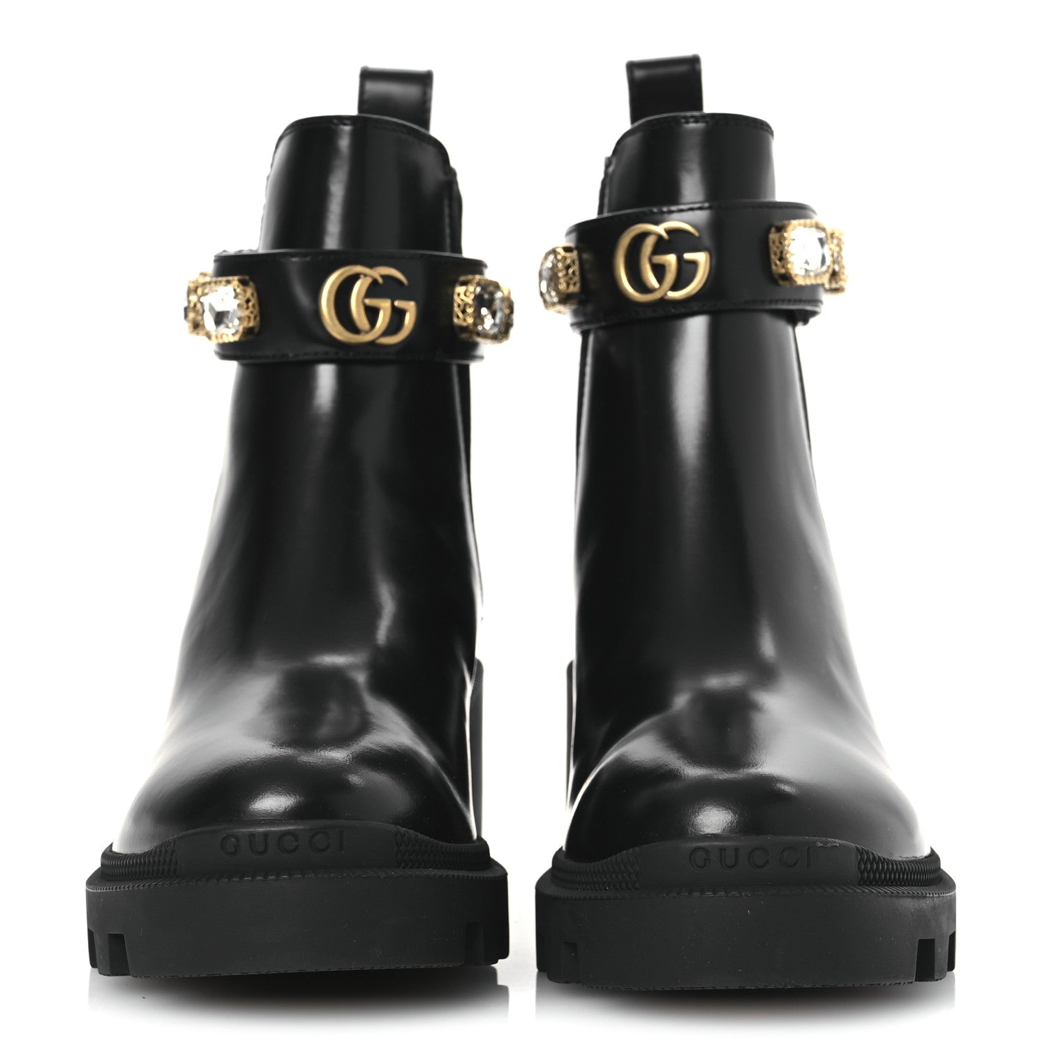 Calfskin Crystal GG Trip Chelsea Ankle Boots 35.5 Black