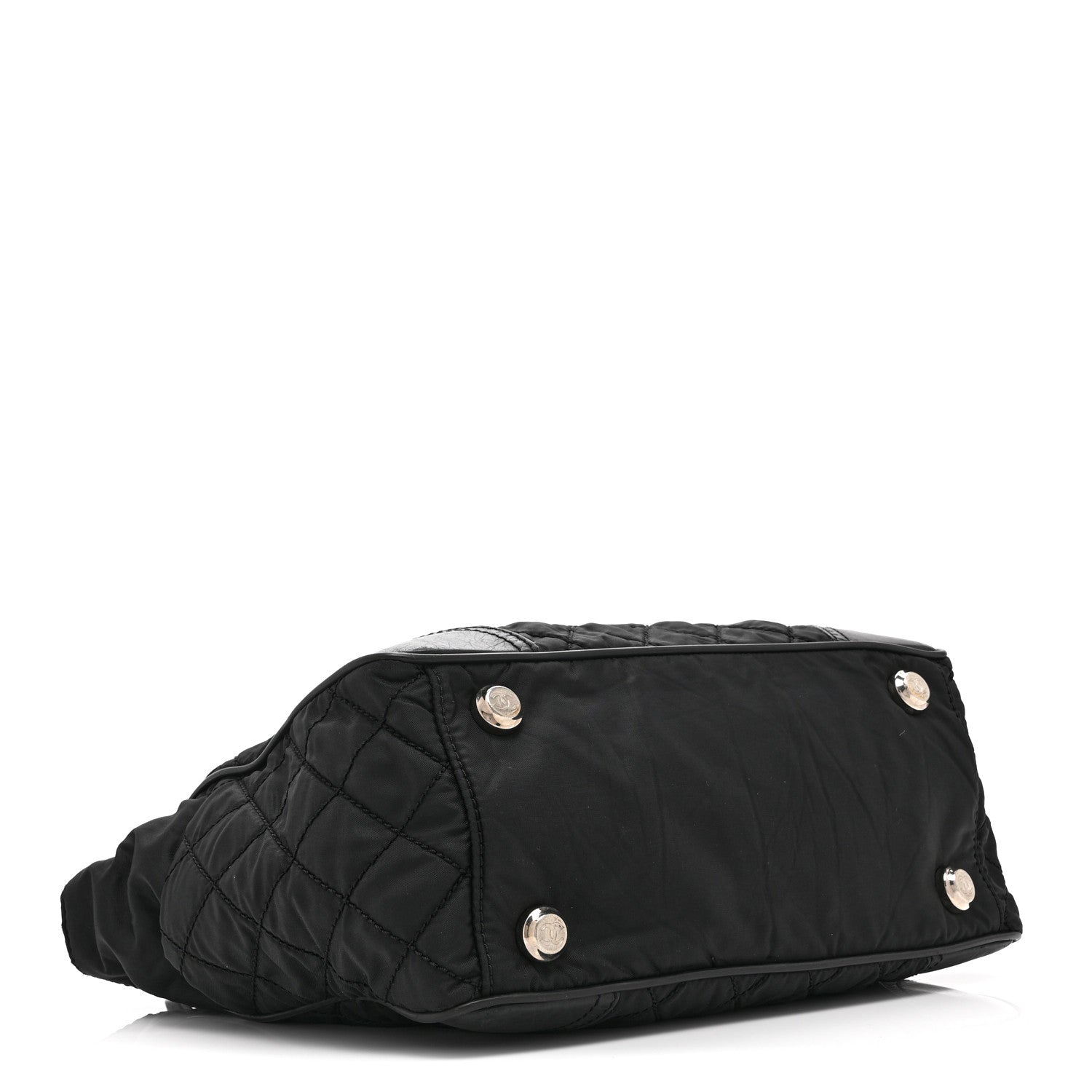 Nylon Calfskin Quilted CC Paris New York Tote Bag Black