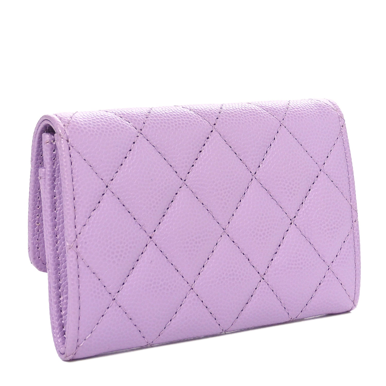 Caviar Quilted CC Logo Flap Card Holder Light Purple