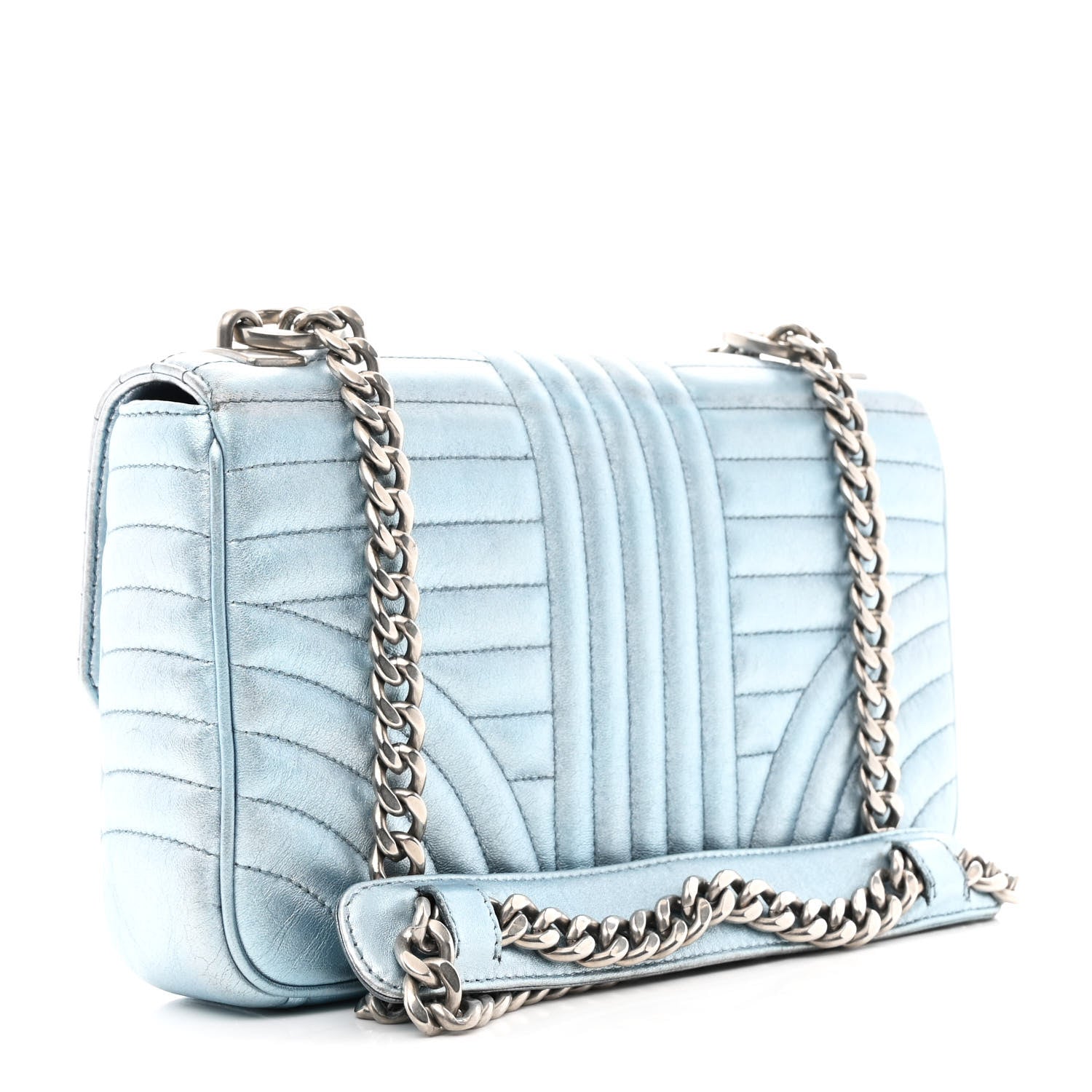 Metallic Nappa Impunture Diagramme Medium Chain Flap Shoulder Bag Pervinca Mordor