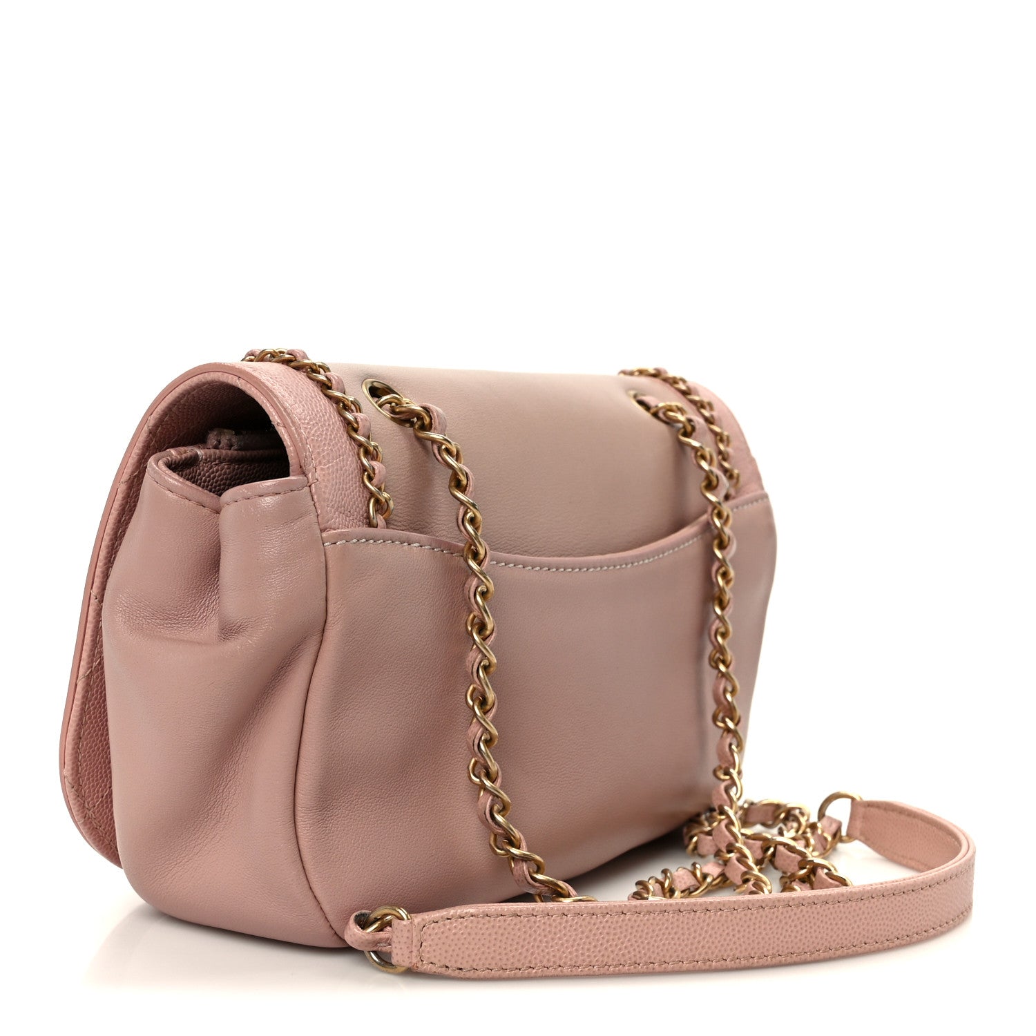 Lambskin Caviar Lovely Chains Flap Shoulder Bag Pink