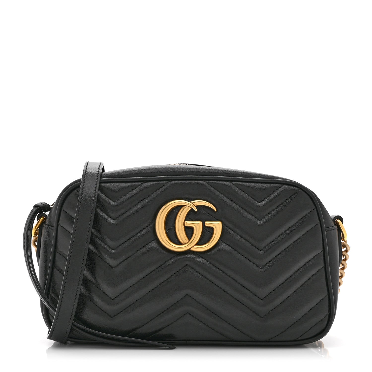 Calfskin Matelasse Small GG Marmont Chain Shoulder Bag Black