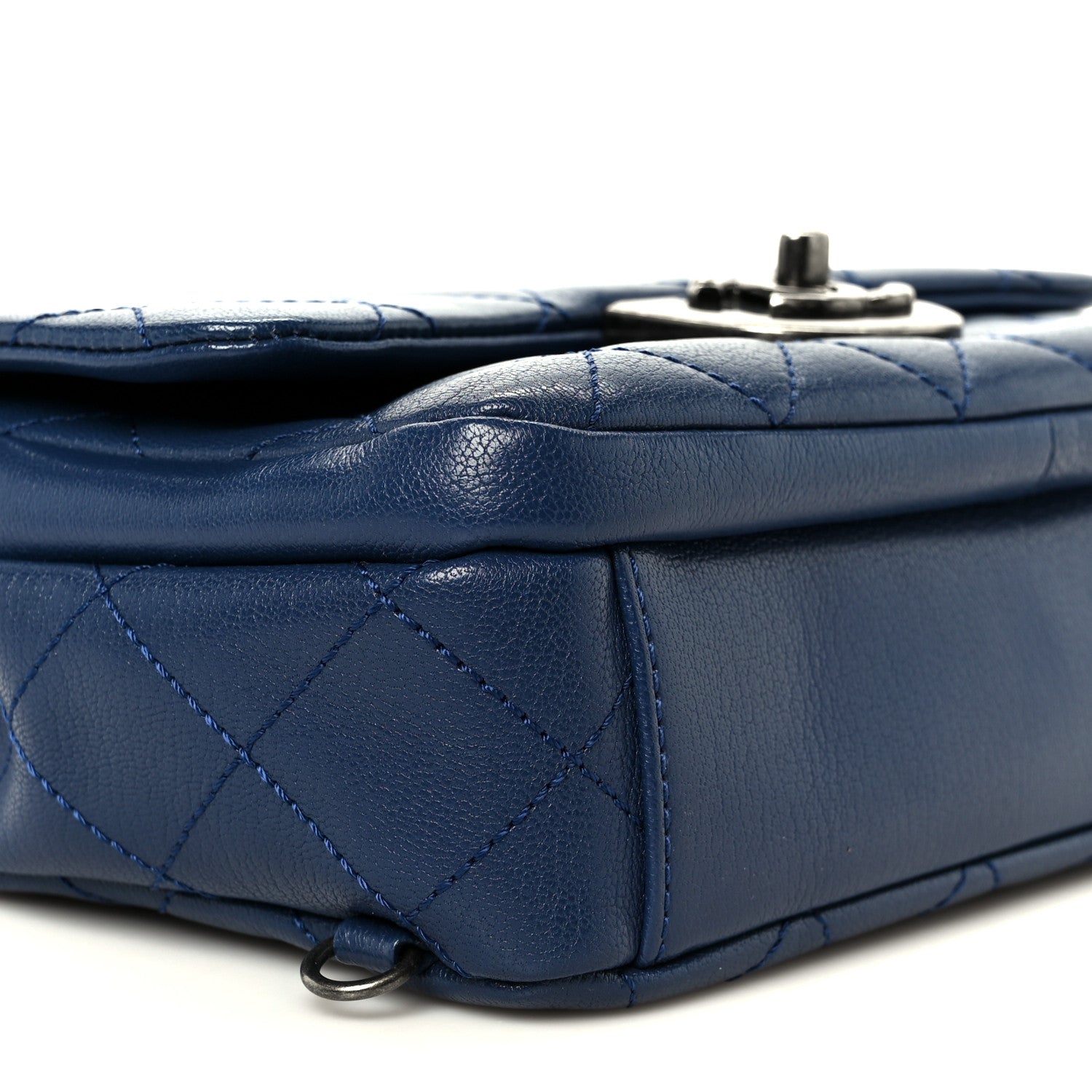 Shiny Goatskin Quilted Small Double Carry Waist Chain Flap Blue