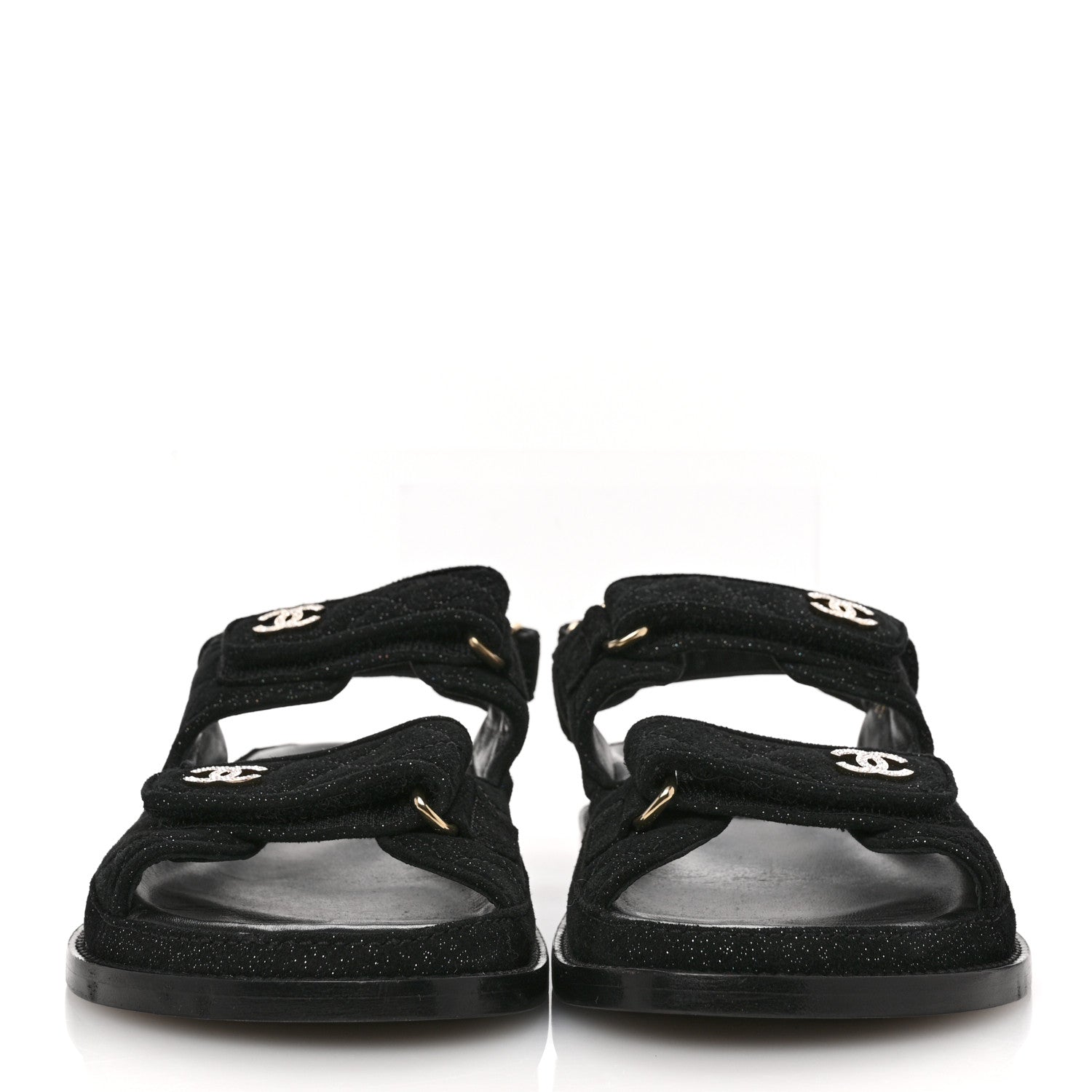 Suede Kidskin Glitter Crystal Velcro Dad Sandals 38 Black Silver