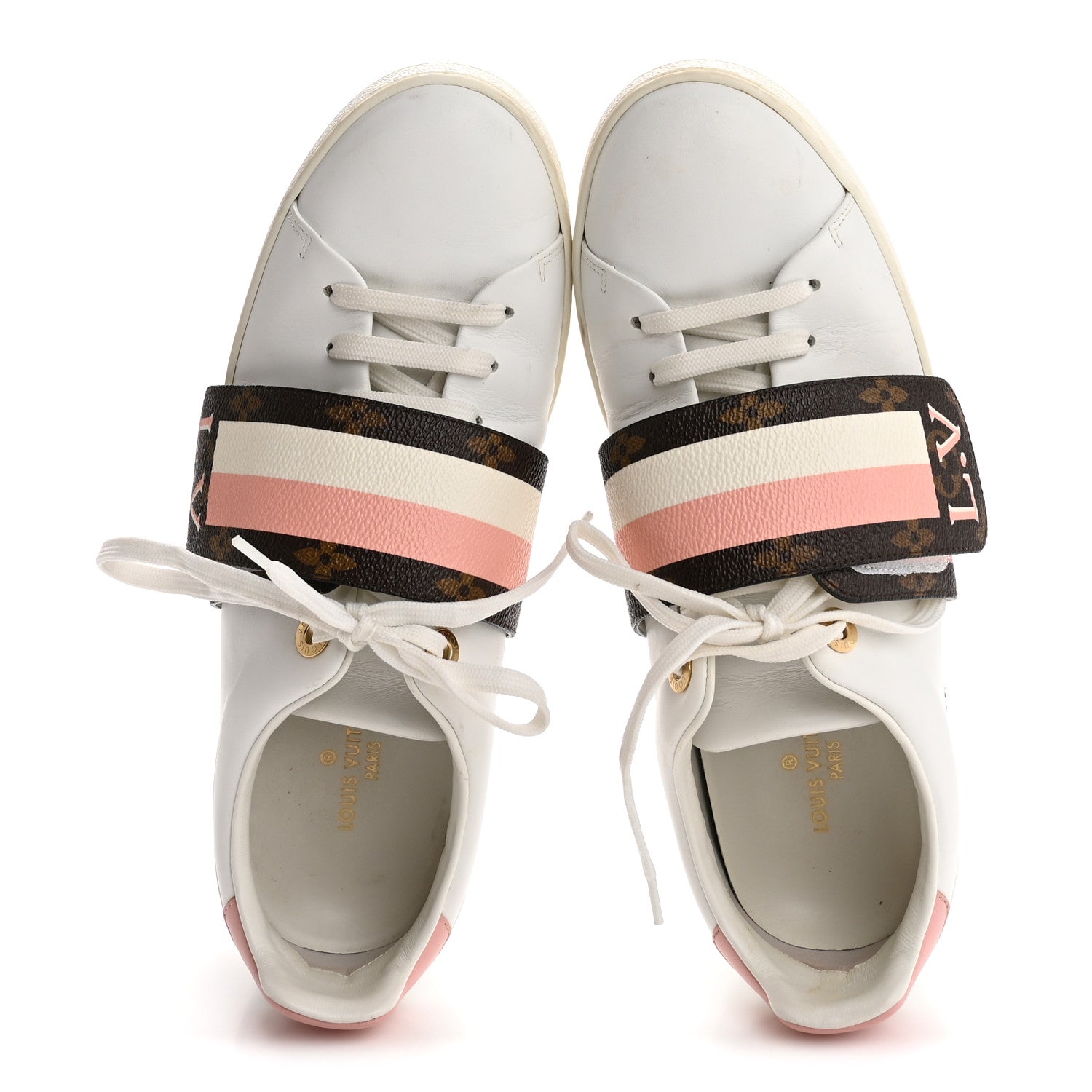 Calfskin Monogram Striped Frontrow Sneakers 38.5 White