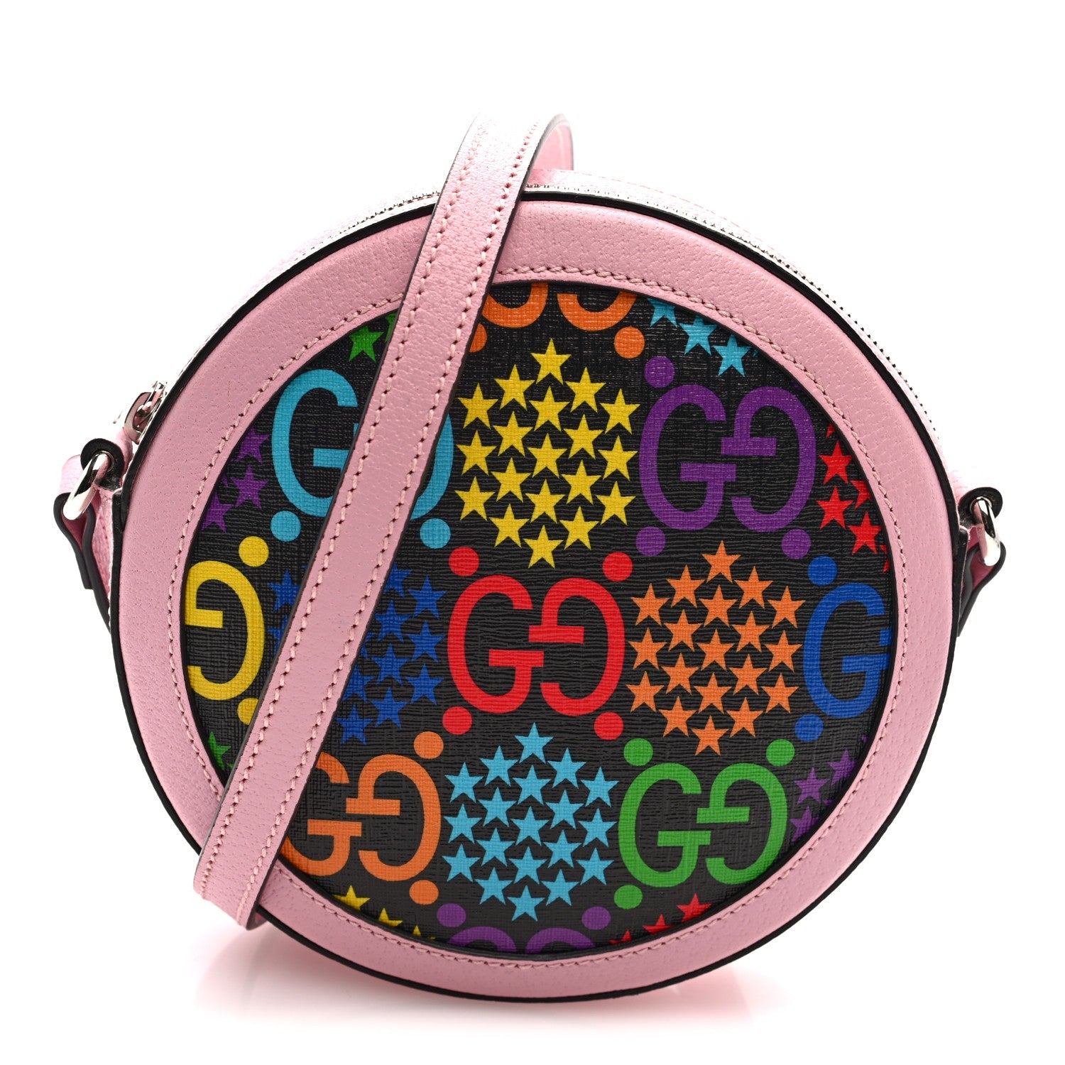 GG Supreme Monogram Psychedelic Round Shoulder Bag Black Multicolor Sugar Pink