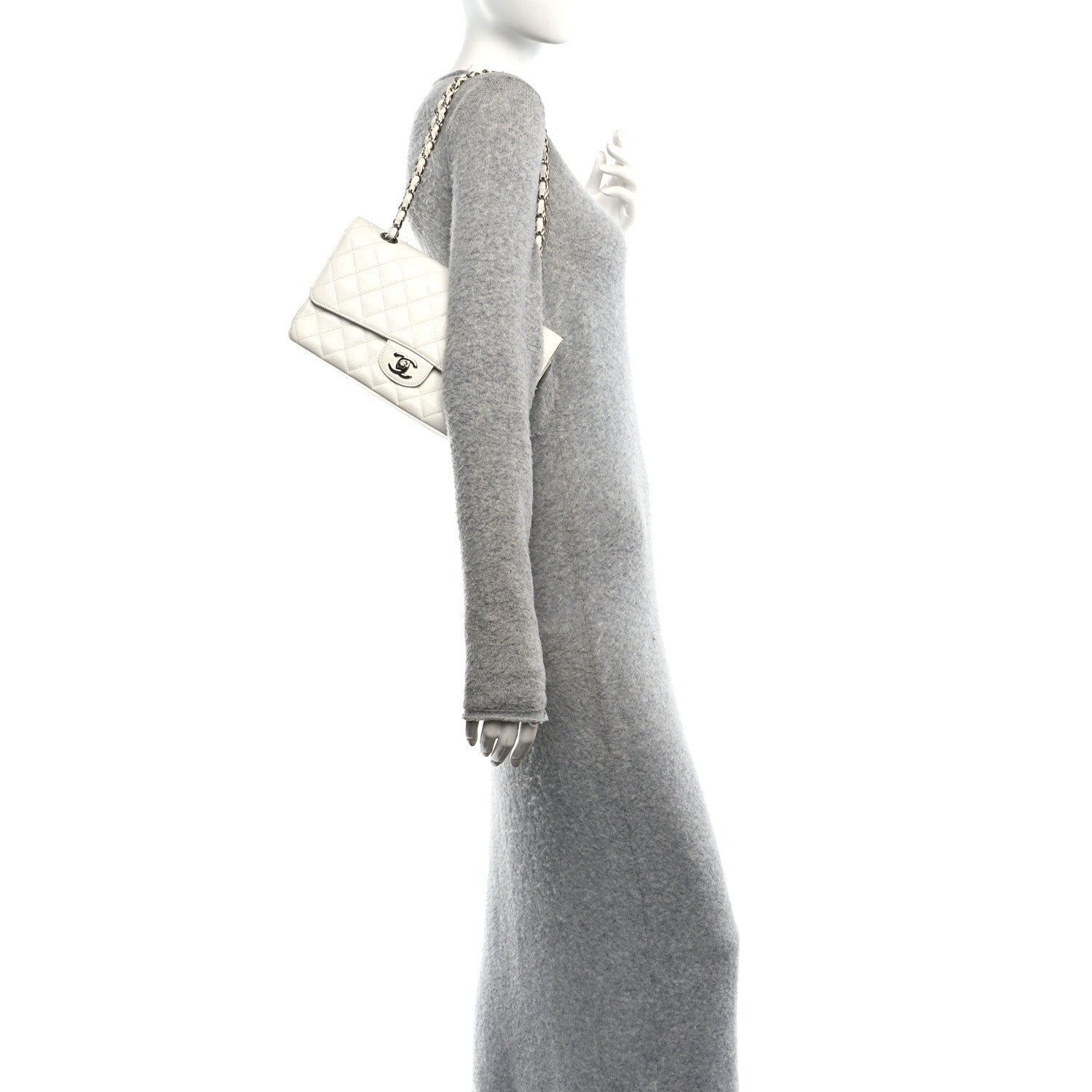 Caviar Quilted Medium Double Flap Ivory