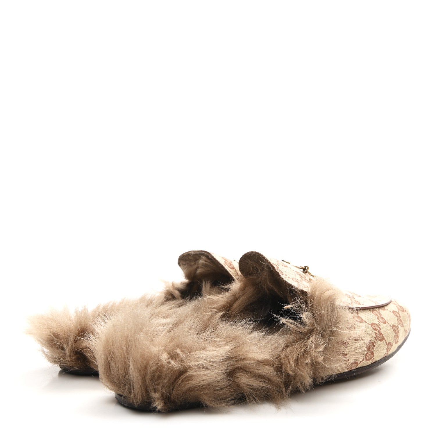 GG Monogram Fur Mens Princetown Slippers 9 Beige Ruggine Rust