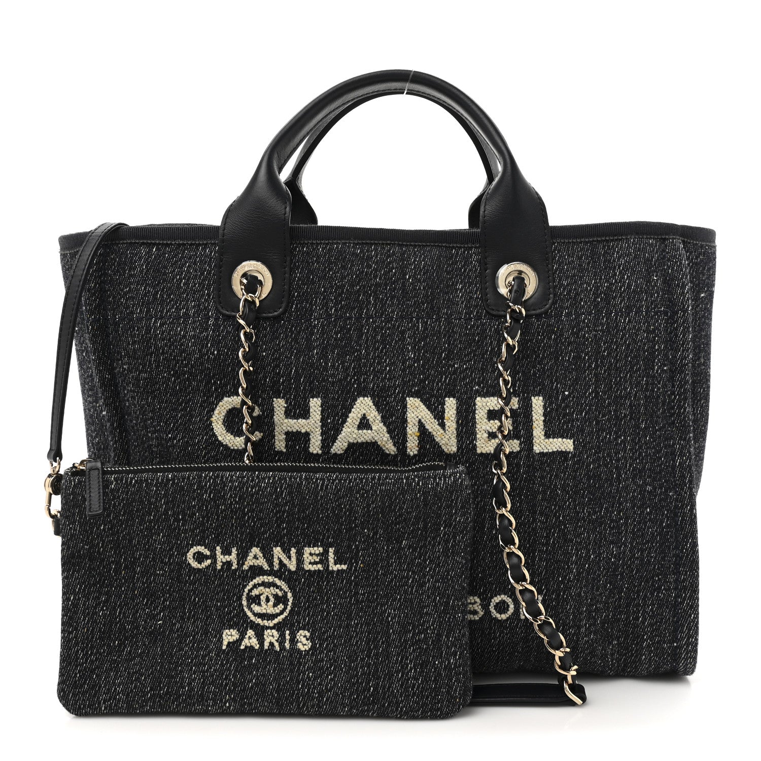 Denim Small Deauville Tote Dark Blue White