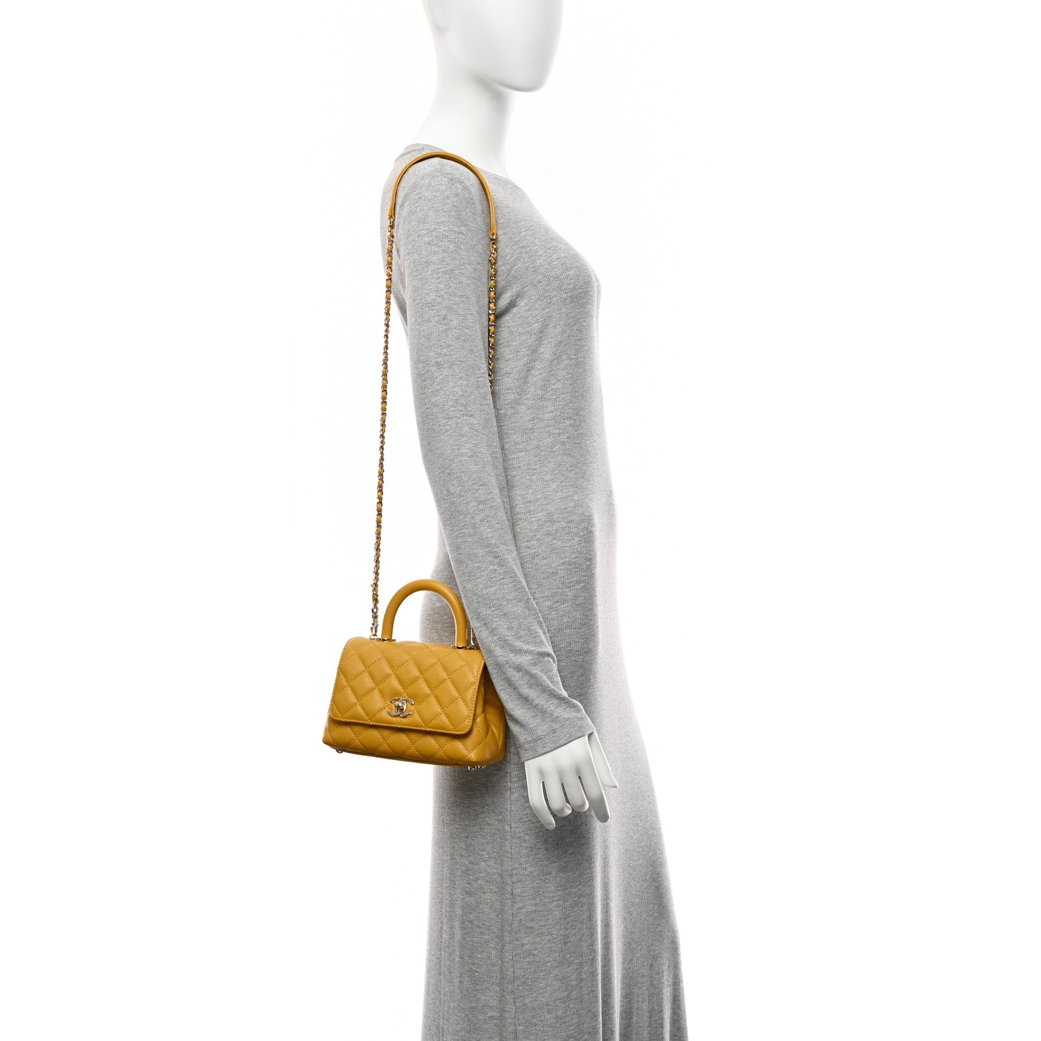 Caviar Quilted Extra Mini Coco Handle Flap Yellow