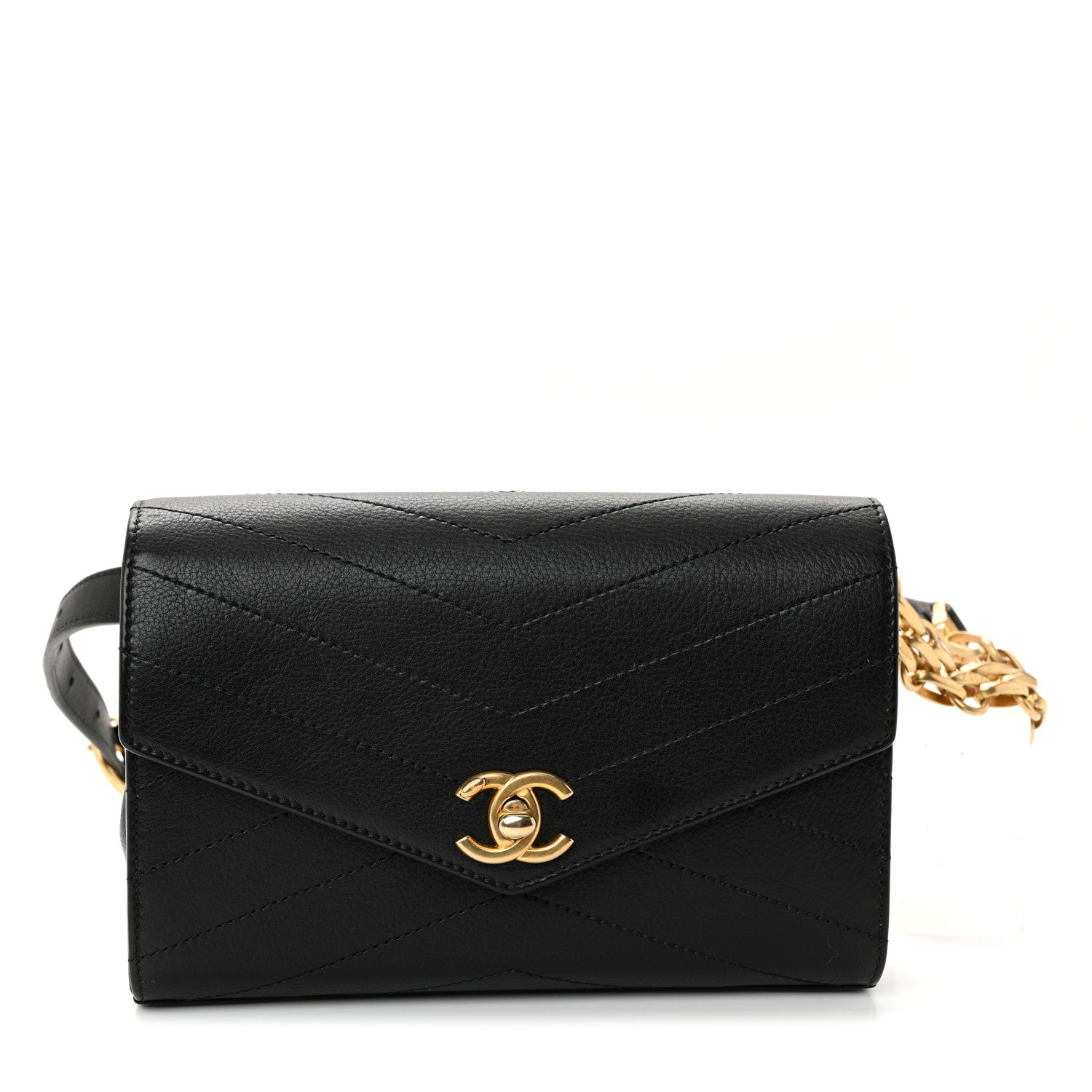 Calfskin Chevron Stitched Coco Waist Bag Black