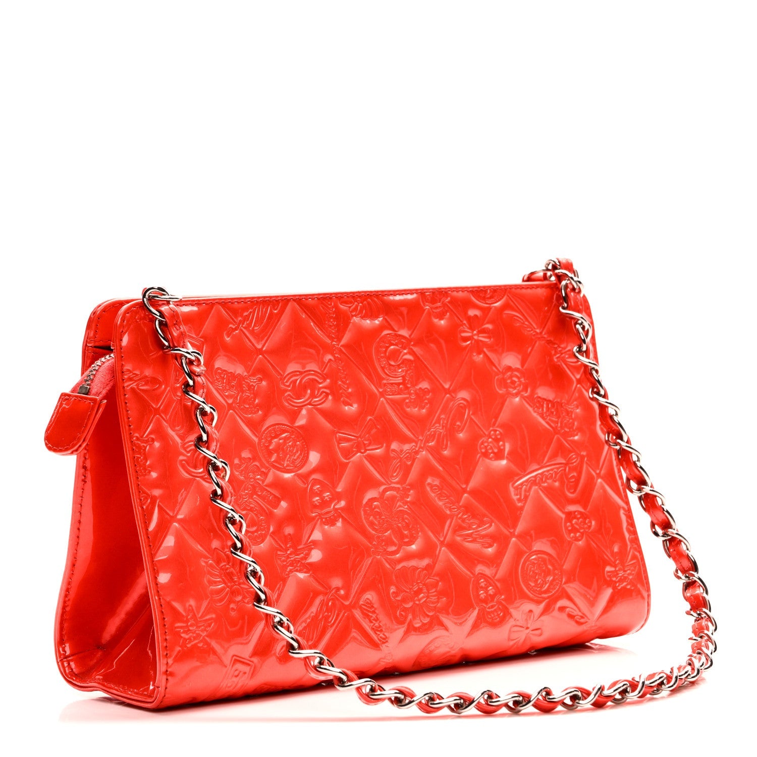 Patent Calfskin Lucky Symbols Pochette Coral