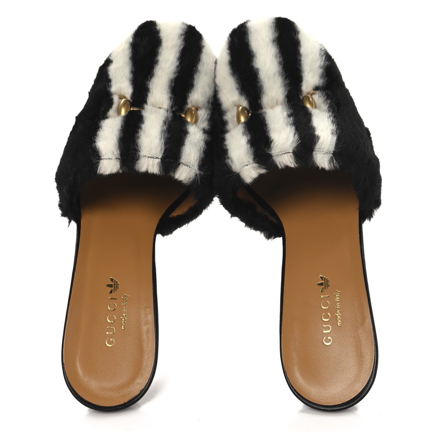 X ADIDAS Malaga Kid Fur Horsebit High Heel Mules 39.5 Black White