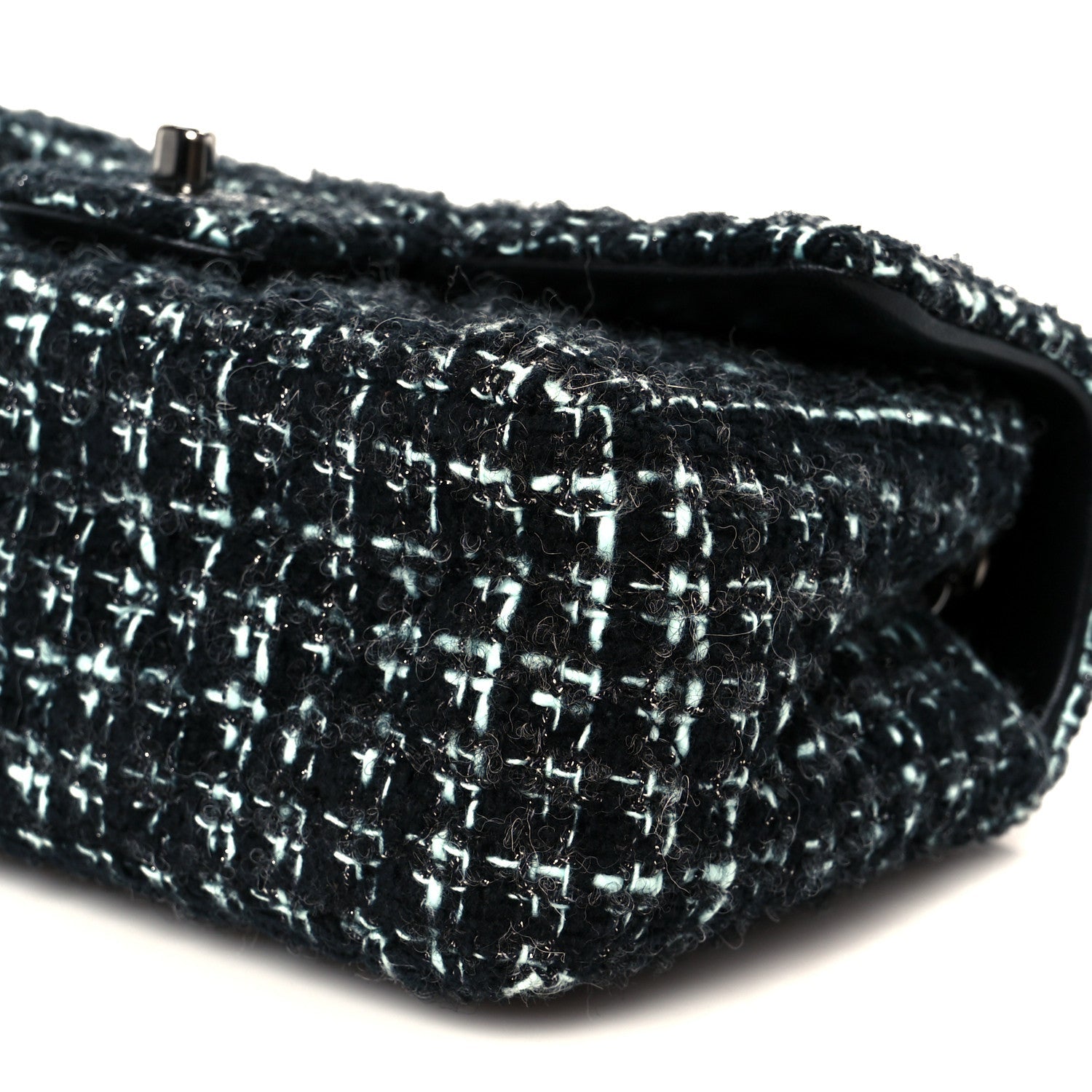Tweed Quilted Mini Rectangular Flap Black Turquoise