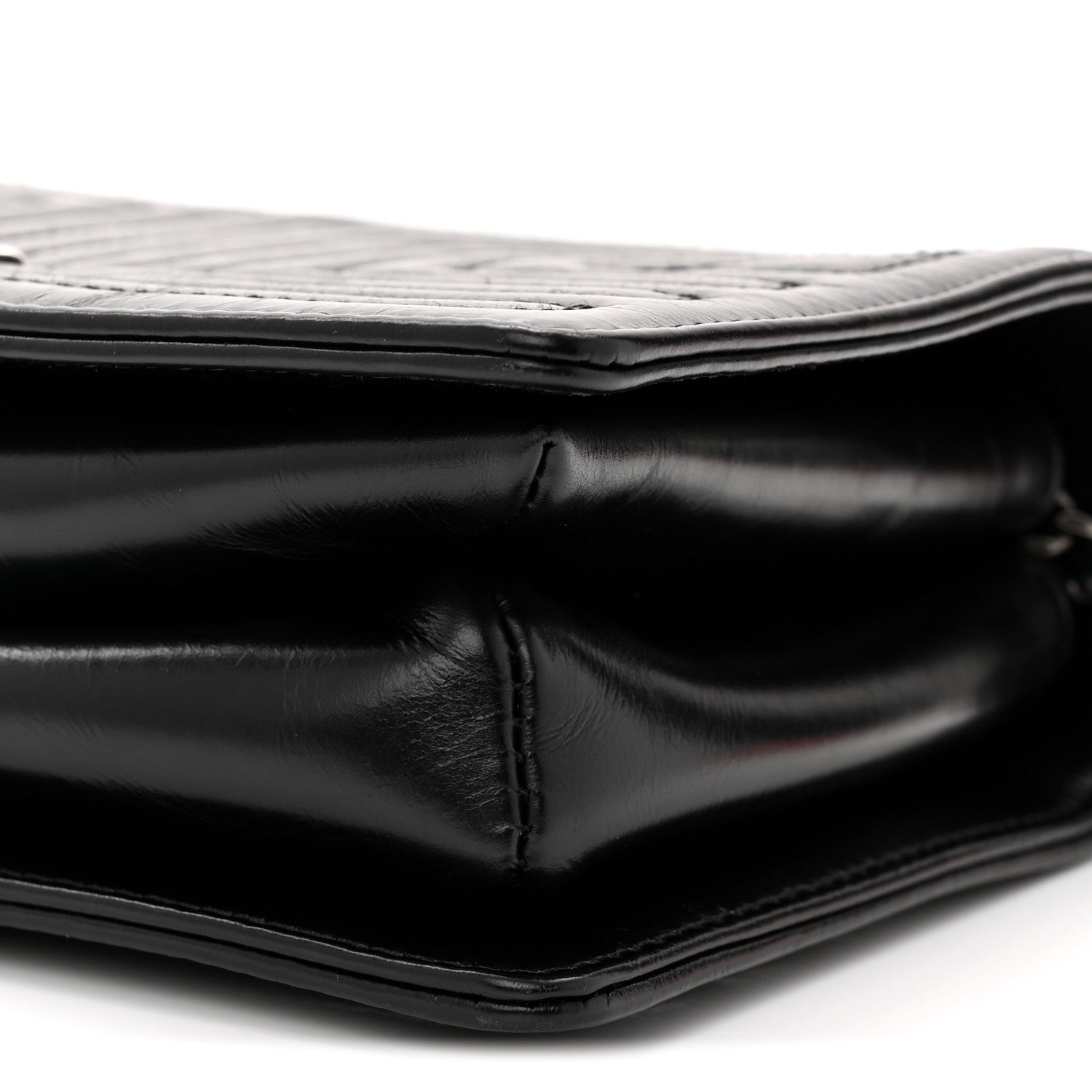 Glazed Calfskin Quilted Small Korean Garden Flap Black