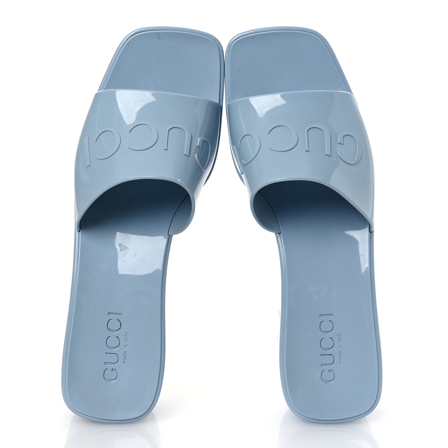 Rubber Gucci Logo Womens Platform 20/60mm Slide Sandals 38 Porcelain Light Blue