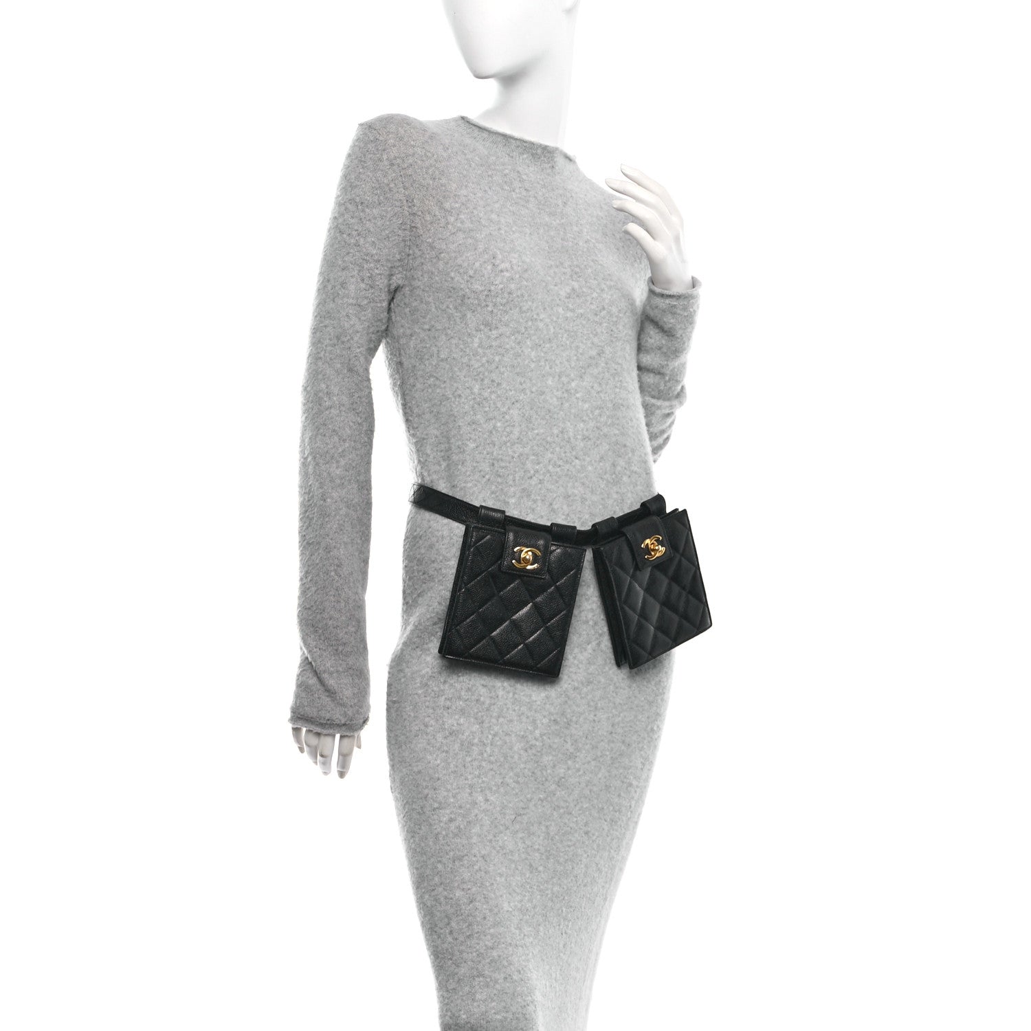 Caviar Quilted Double Belt Flap Waist Bag 70 28 Black