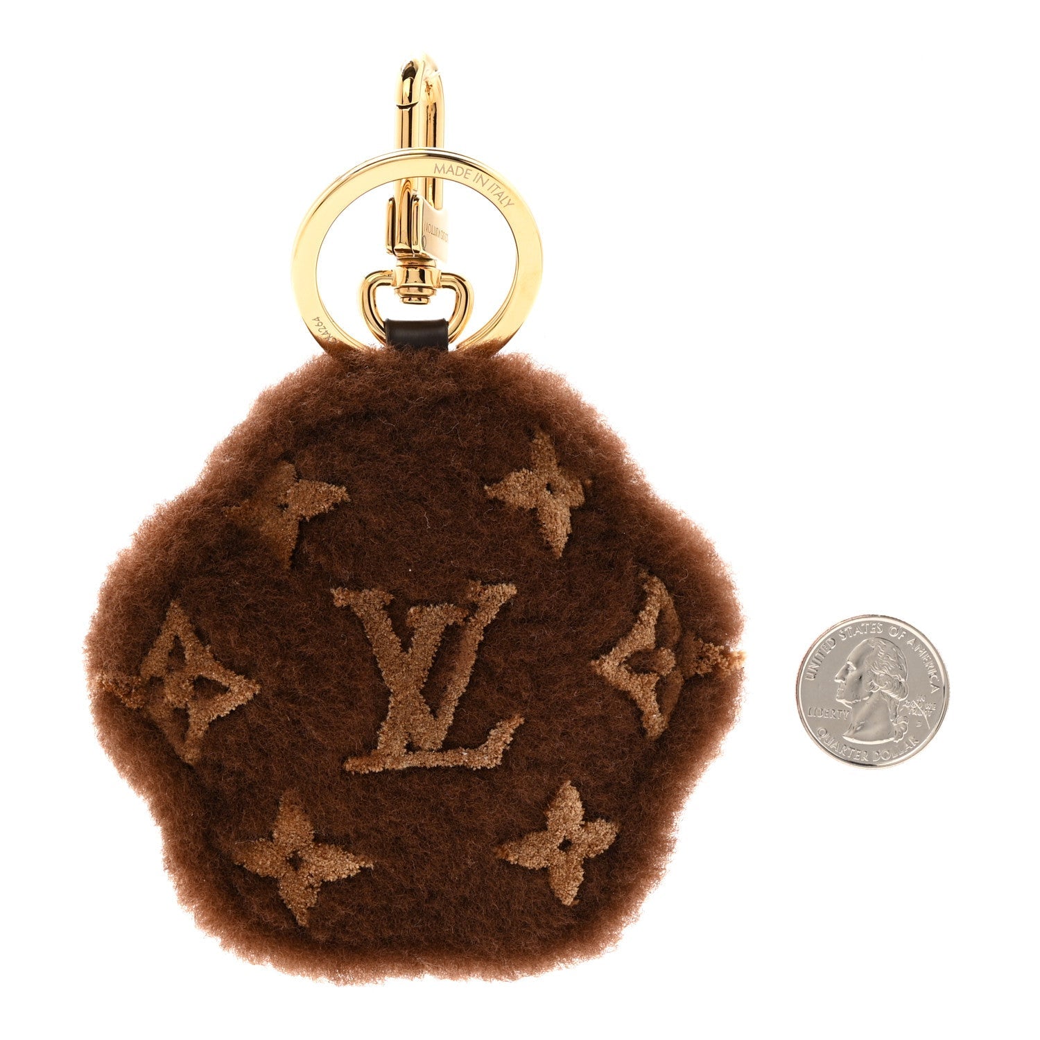 Shearling LV Paw Key Holder Bag Charm Brown