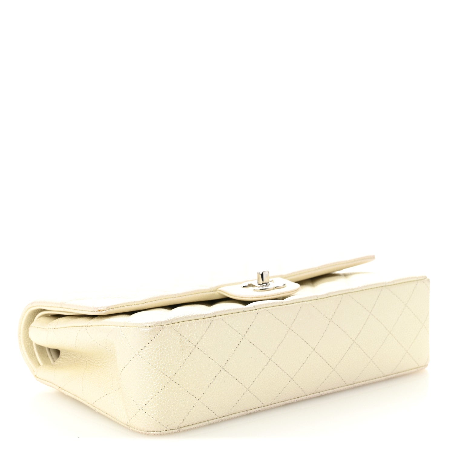 Iridescent Caviar Quilted Medium Double Flap White