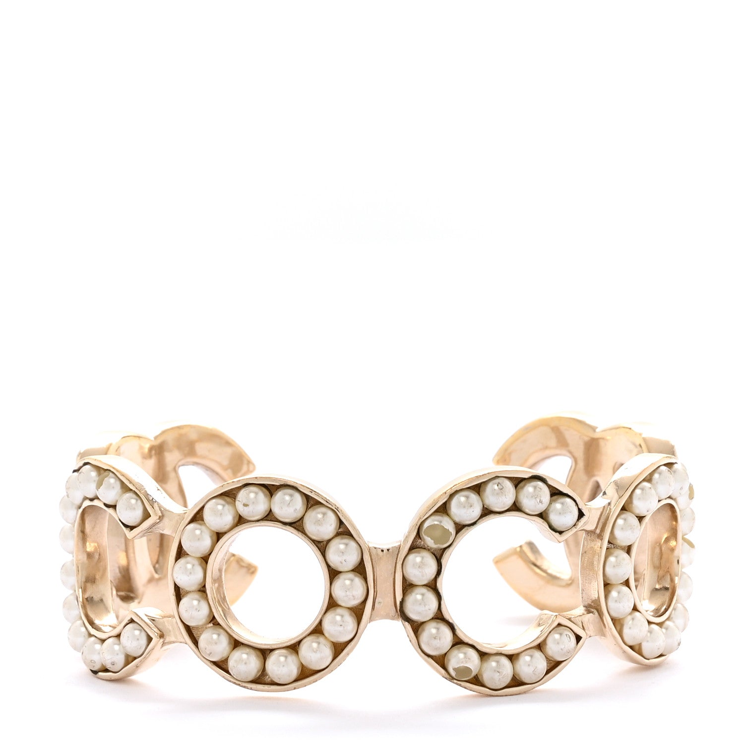 Metal Pearl CC Coco Cuff Bracelet M Gold