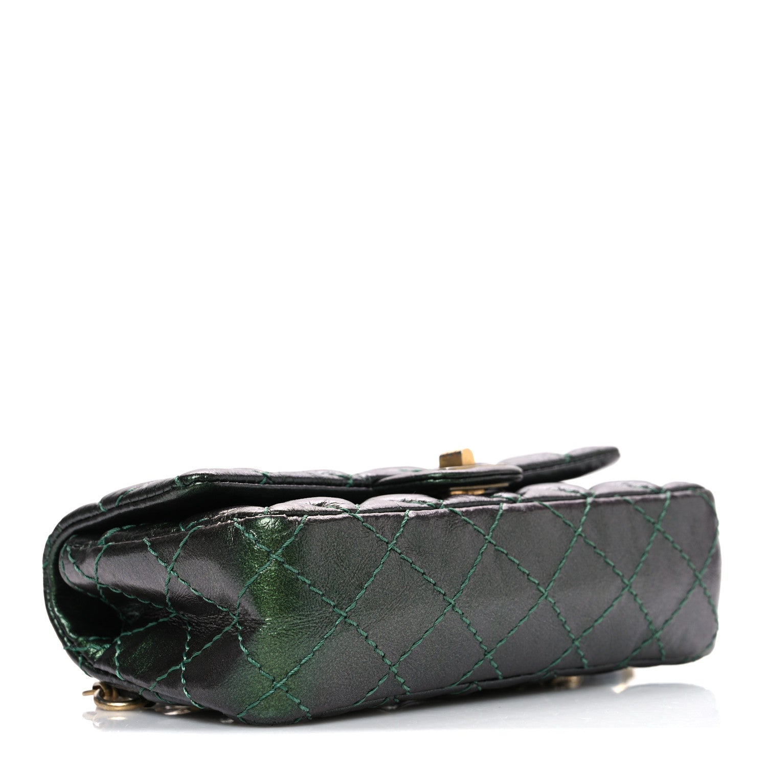 Metallic Aged Calfskin Quilted 2.55 Reissue Flap Belt Bag Clutch Green