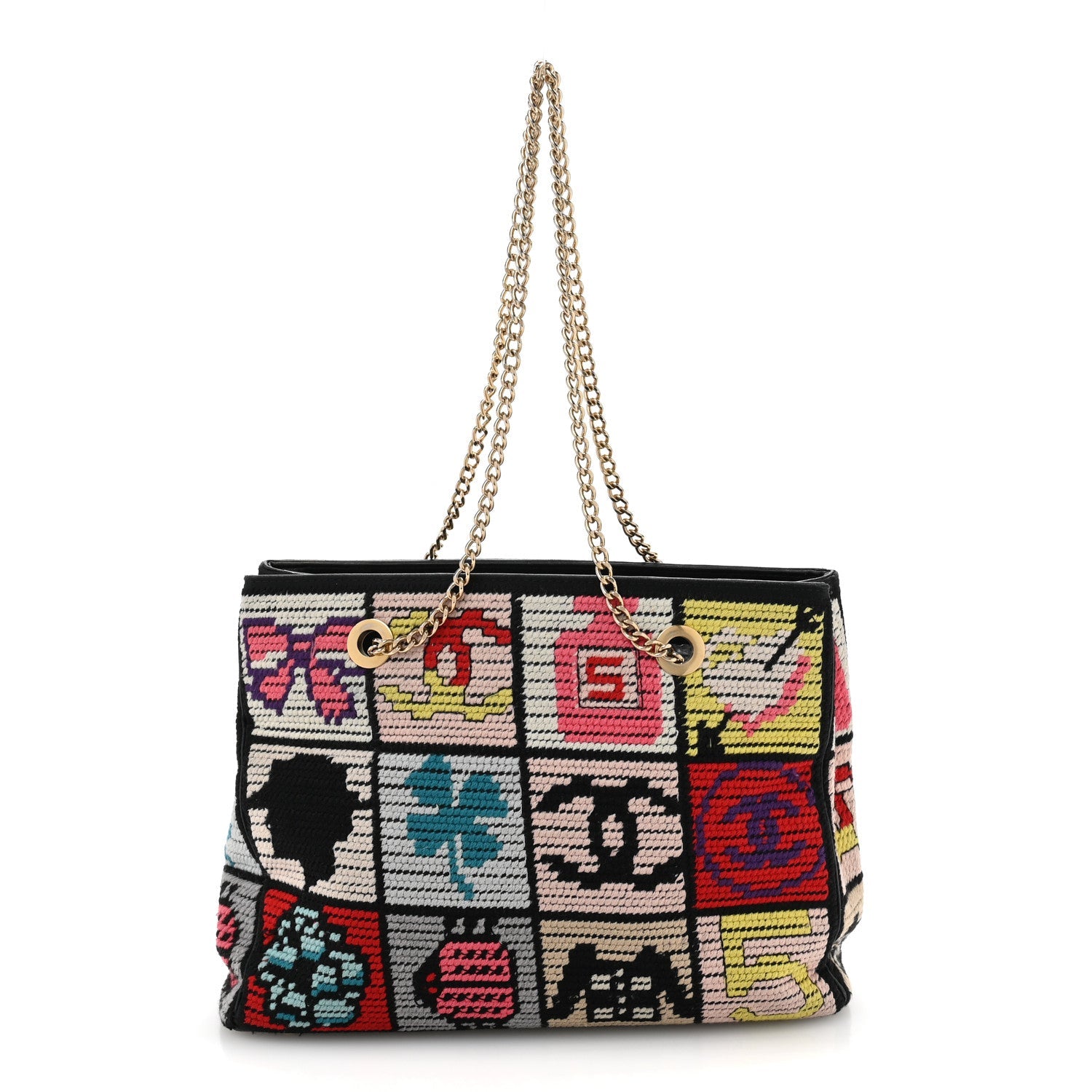 Needlepoint Precious Symbols Shoulder Bag Black