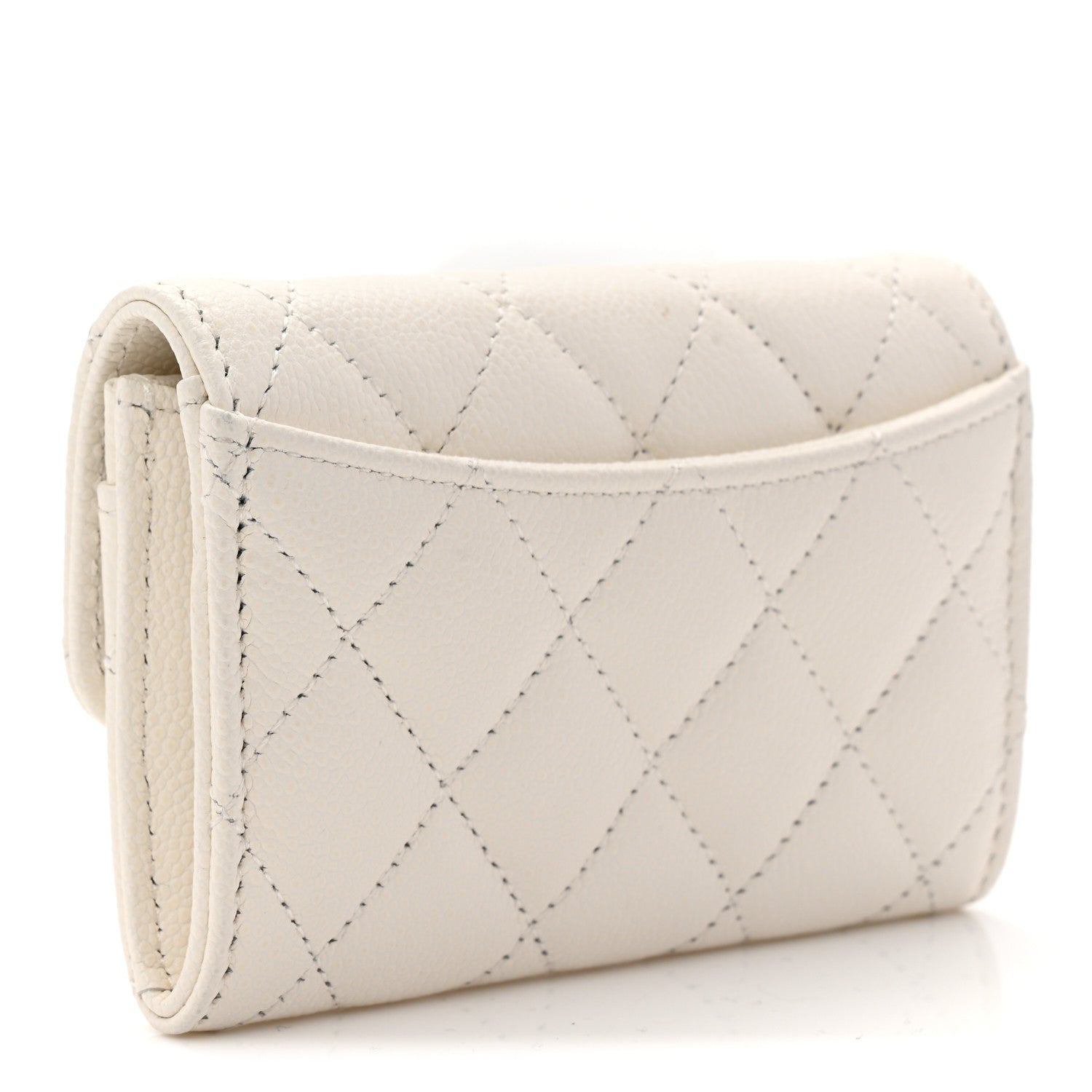 Caviar Quilted Flap Card Holder Wallet White